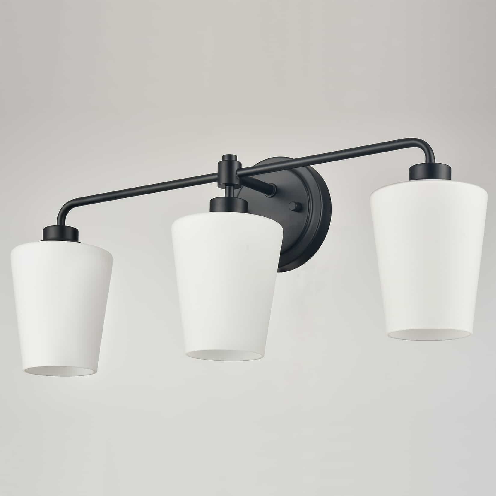 3-Light Black Bathroom Vanity Light Fixture with Milk Glass Shade