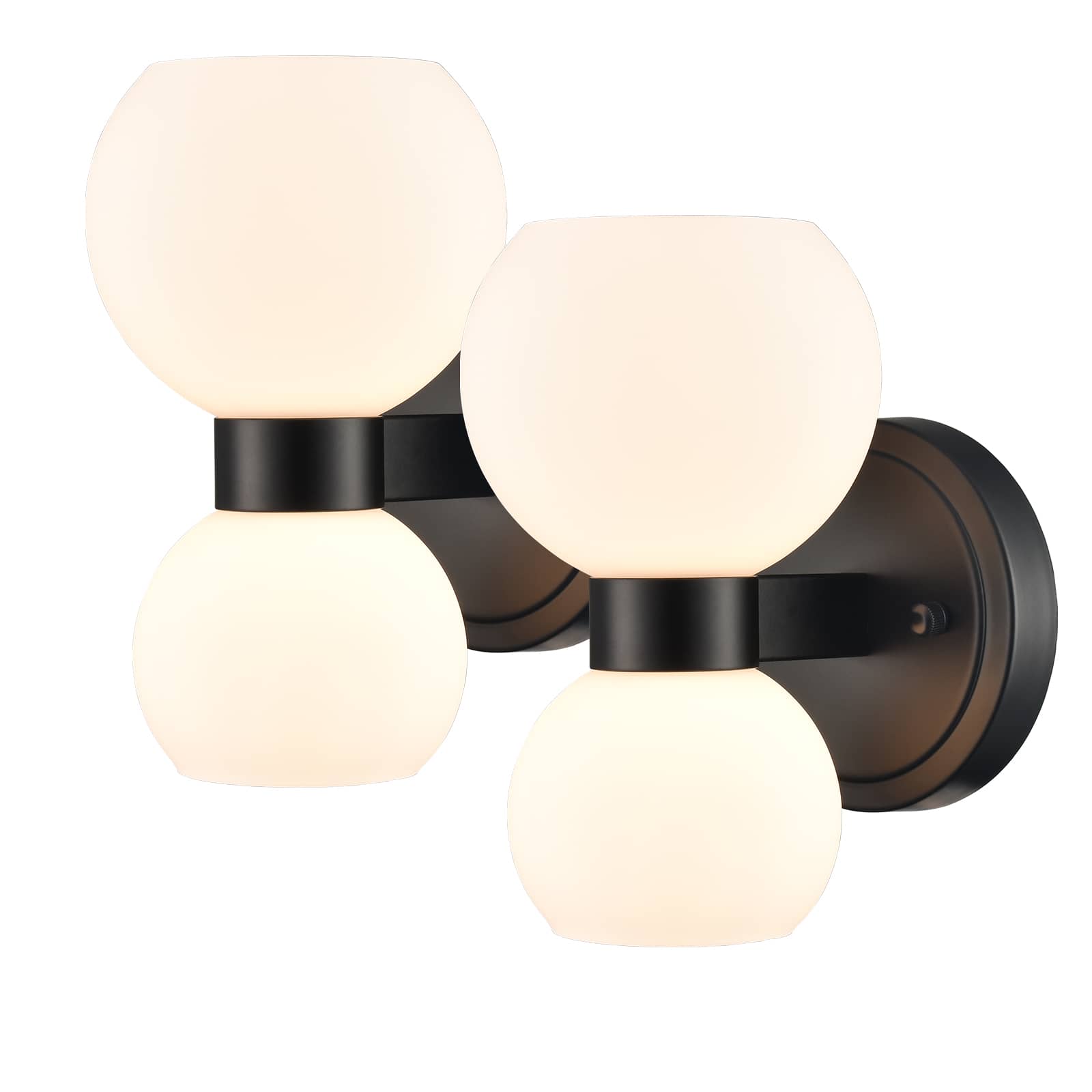 Modern Indudtrial Black Wall Sconce Glass Shade Set of 2