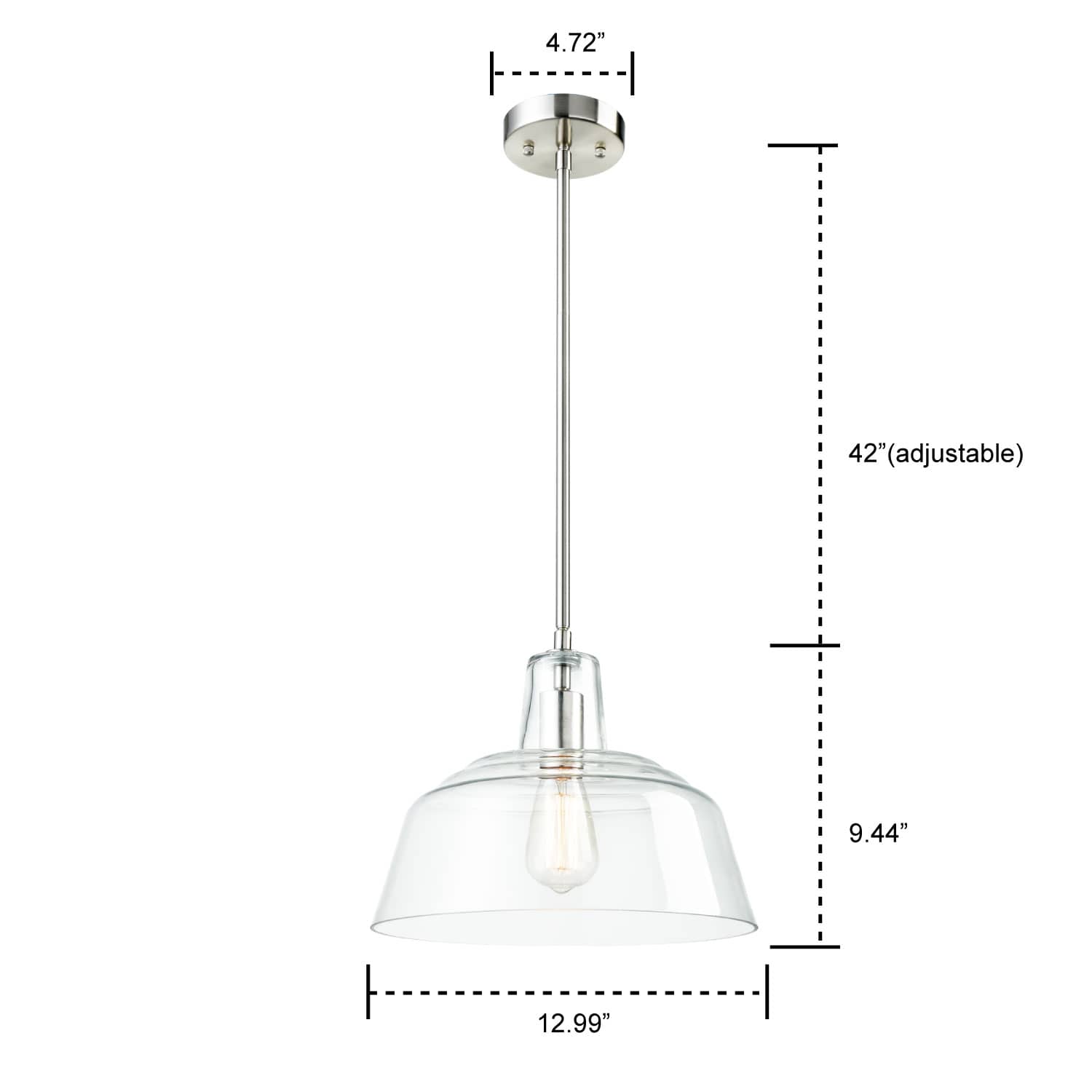 Industrial Pendant Light for Kitchen Island Clear Glass Hanging Light,Brushed Nickel