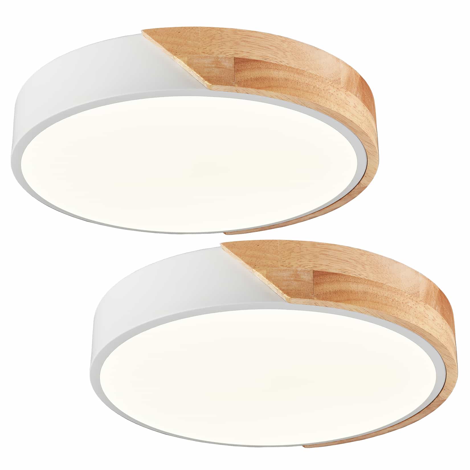 Minimalist White and Wood LED Flush Mount Ceiling Light