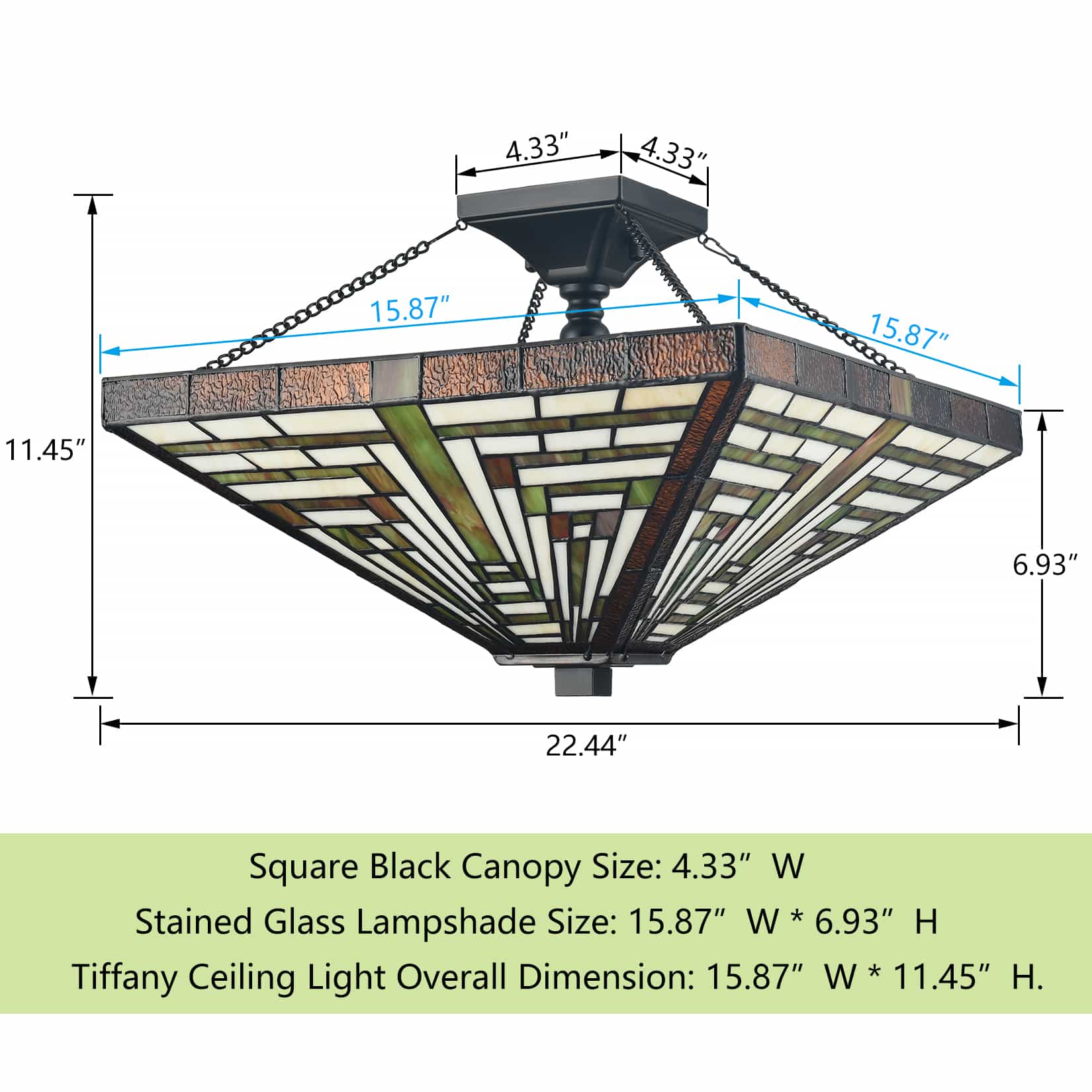 Tiffany Semi Flush Mount Light with Stained Glass Ceiling Light Fixture
