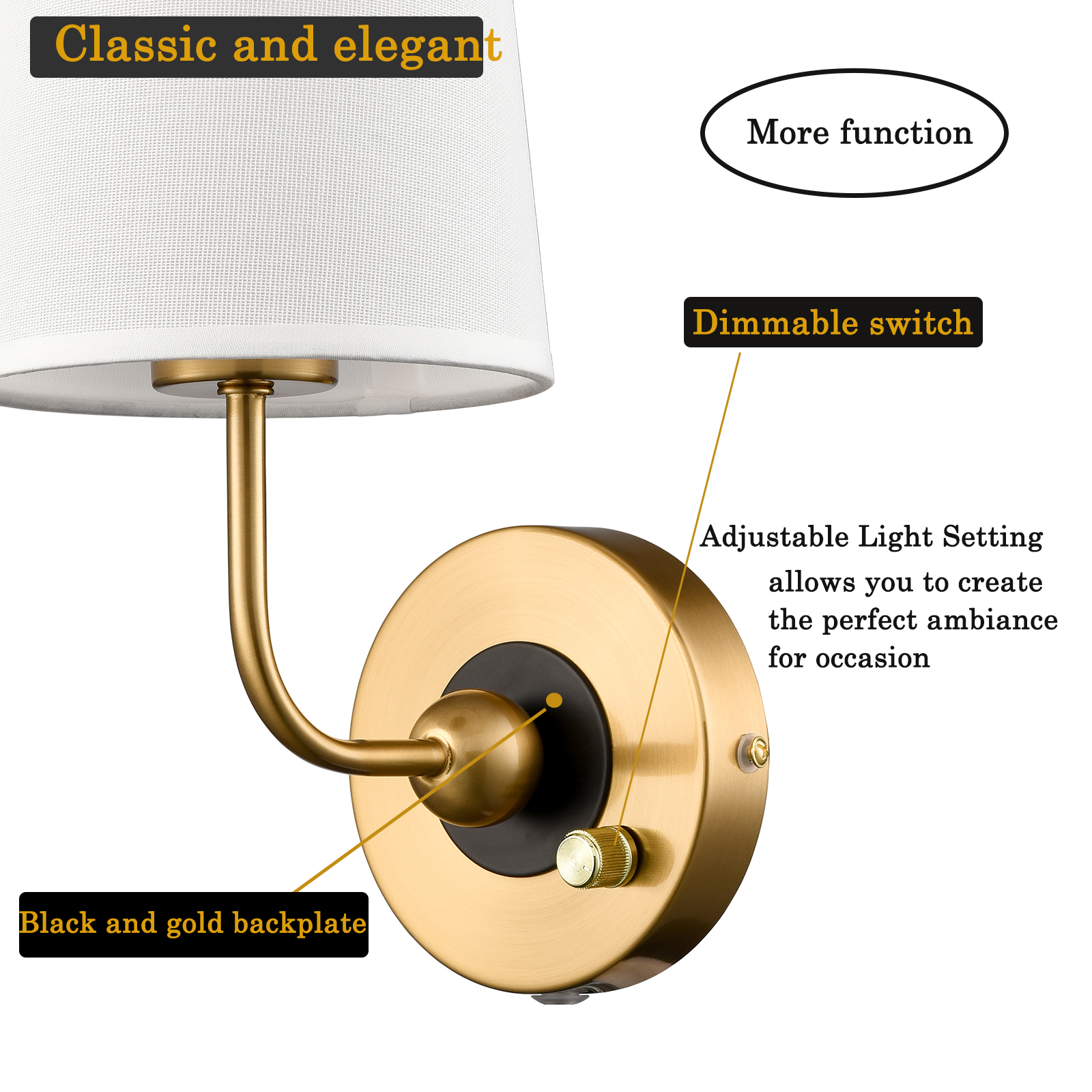 Gold Plug In Wall Sconce Brass Wall Lamp Set Of Two