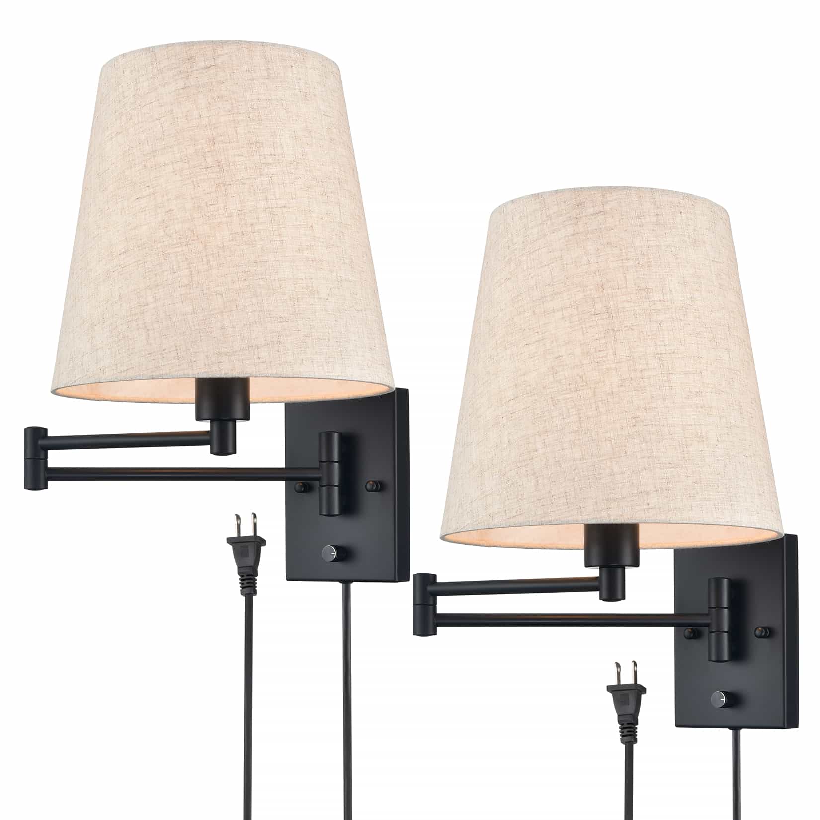 Black Swing Arm Wall Sconces Set of Two Plug in Wall Lamp