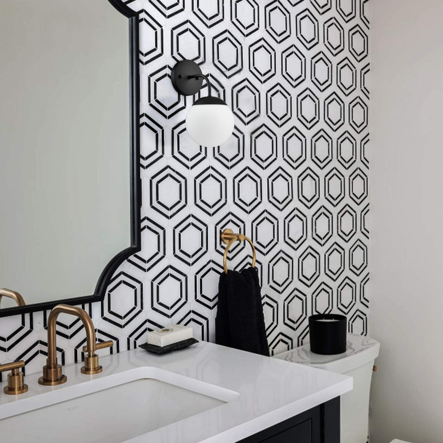 Black Mid Century Modern Wall Light for Bathroom Vanity Light Set of 2