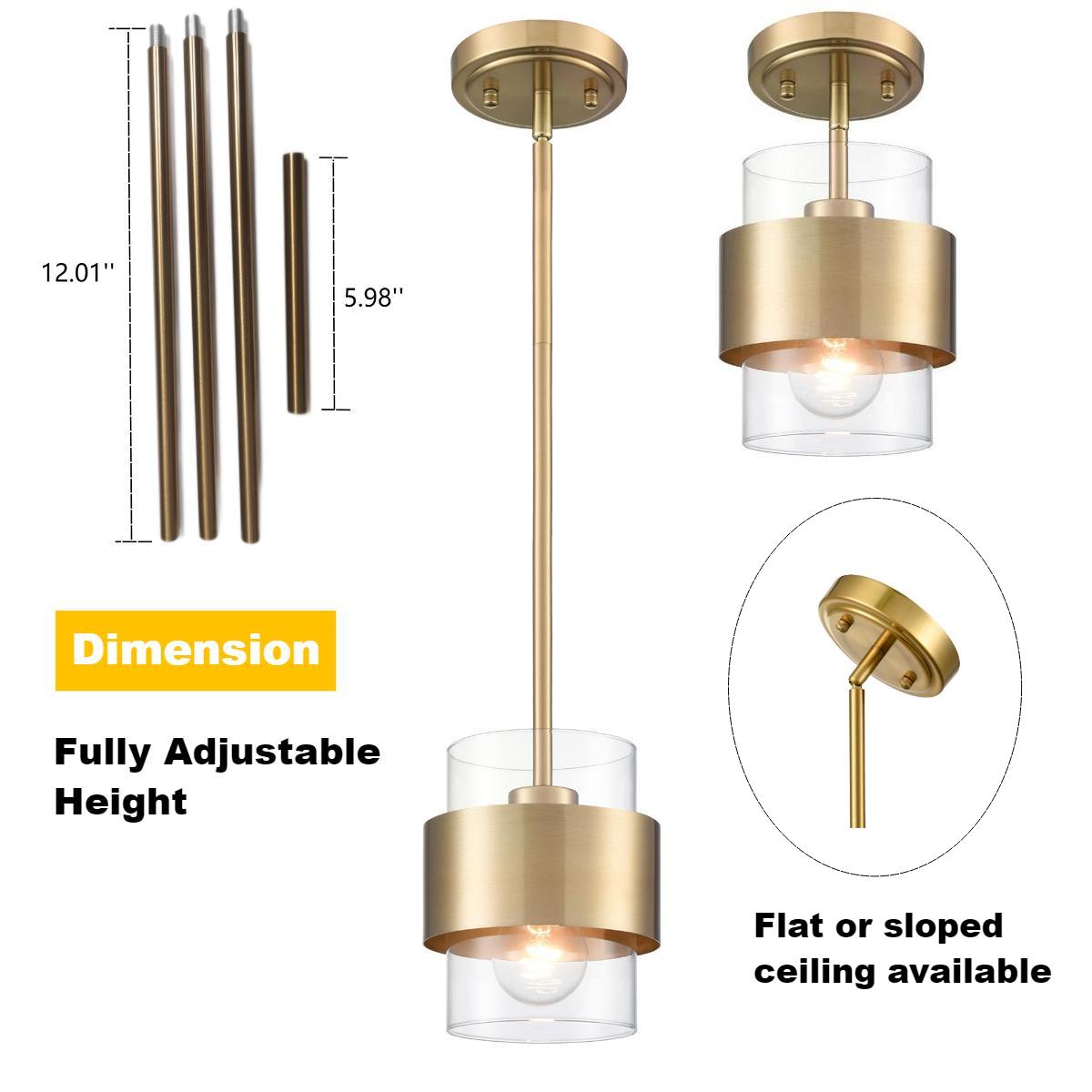 Modern Adjustable Pendant Light Fixtures Over Kitchen Island Lighting Ceiling Hanging Metal Industrial Mini Cylinder Pendant Lighting Clear Glass Shade