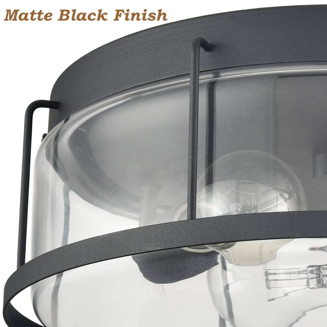 Industrial 3-Light Glass Flush Mount Ceiling Light,Matte Black Finish