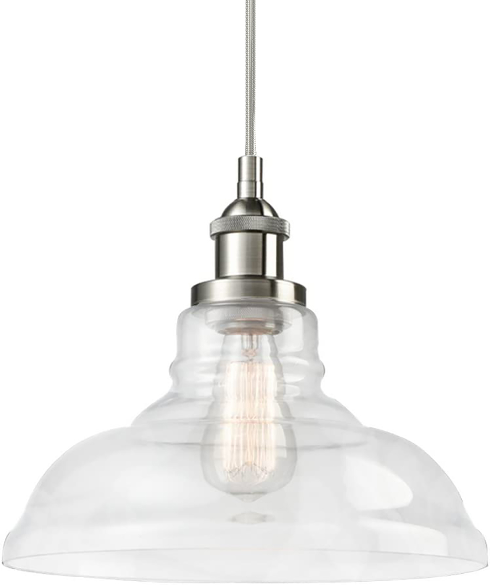 Industrial Brushed Nickel Pendant Light Glass Dome Fixture