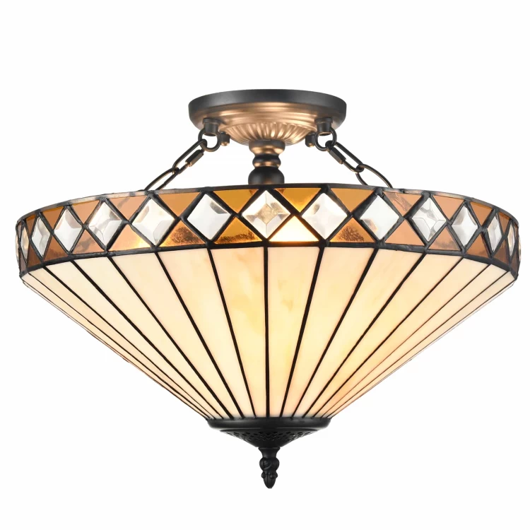 Tiffany Style Stained Glass Semi Flush Mount Ceiling Lights Claxy