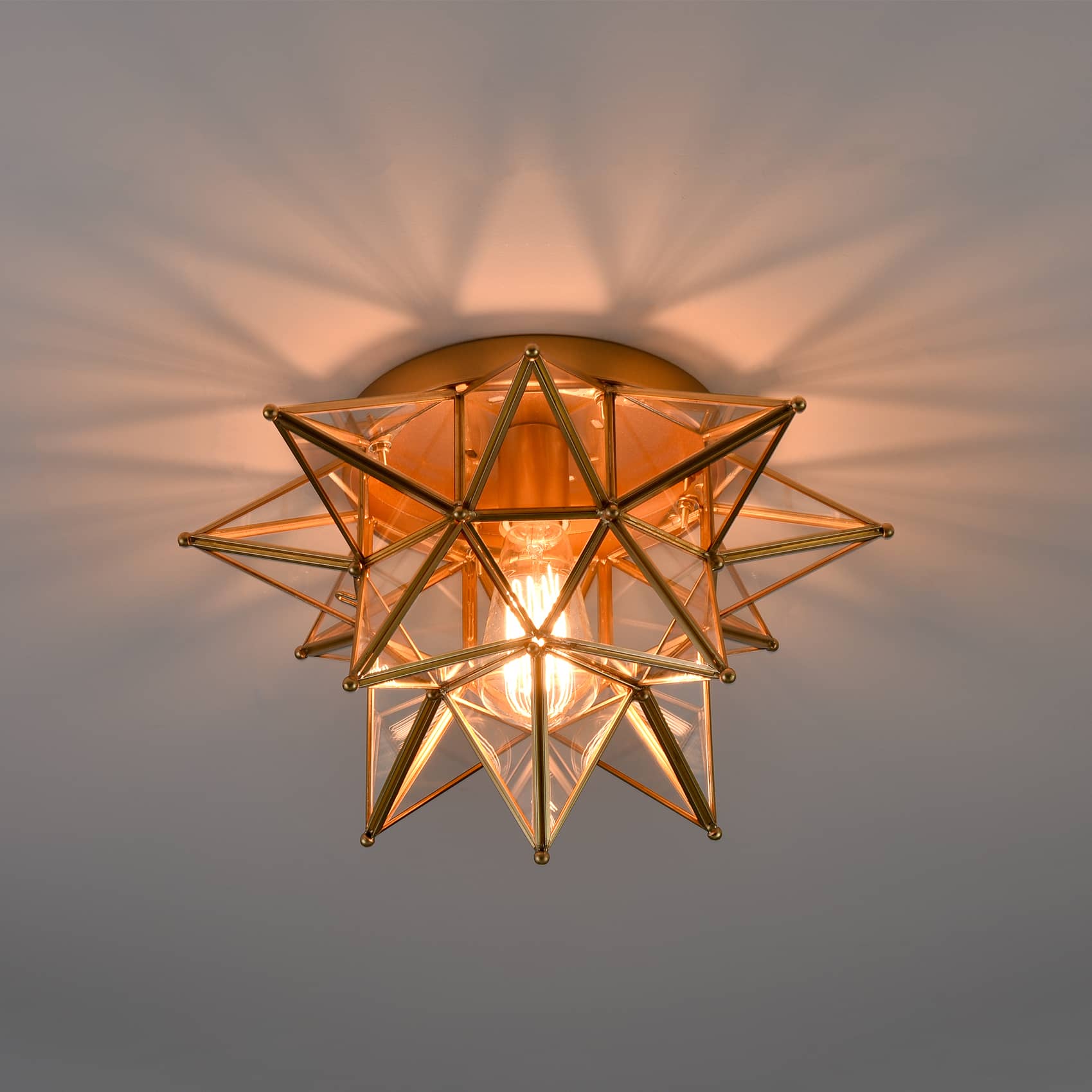 Moravian Brass Star Ceiling Light - 12.7 Inch Oil Rubbed Bronze Black Vintage Flush Mount