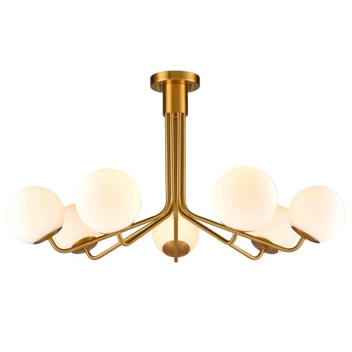 Mid-Century Modern Gold Semi Flush Mount Ceiling Light 7-Light Globe Chandelier Light