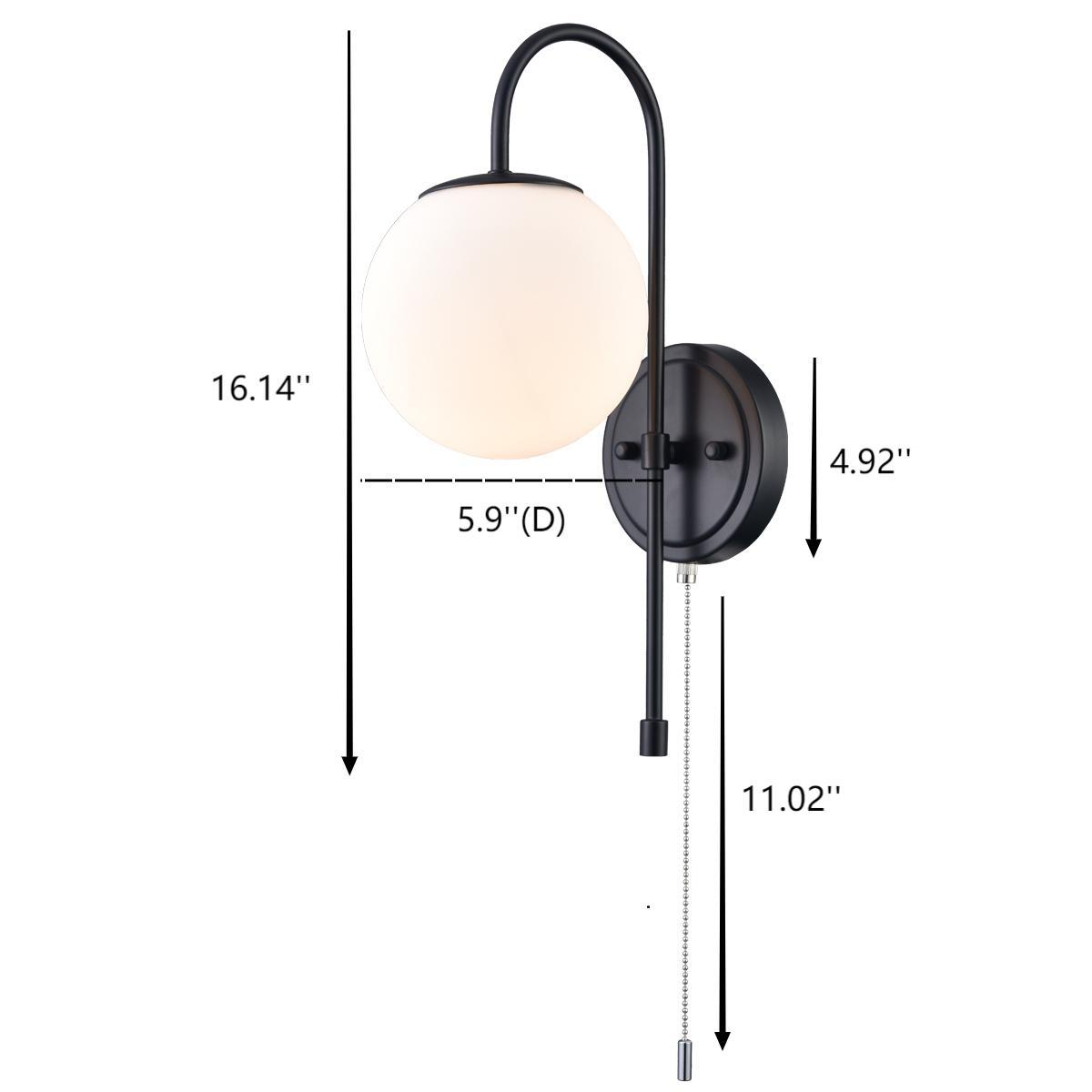 Modern Wall Light Fixtures Black Wall Sconce with Pull Chain for Bedroom Bathroom
