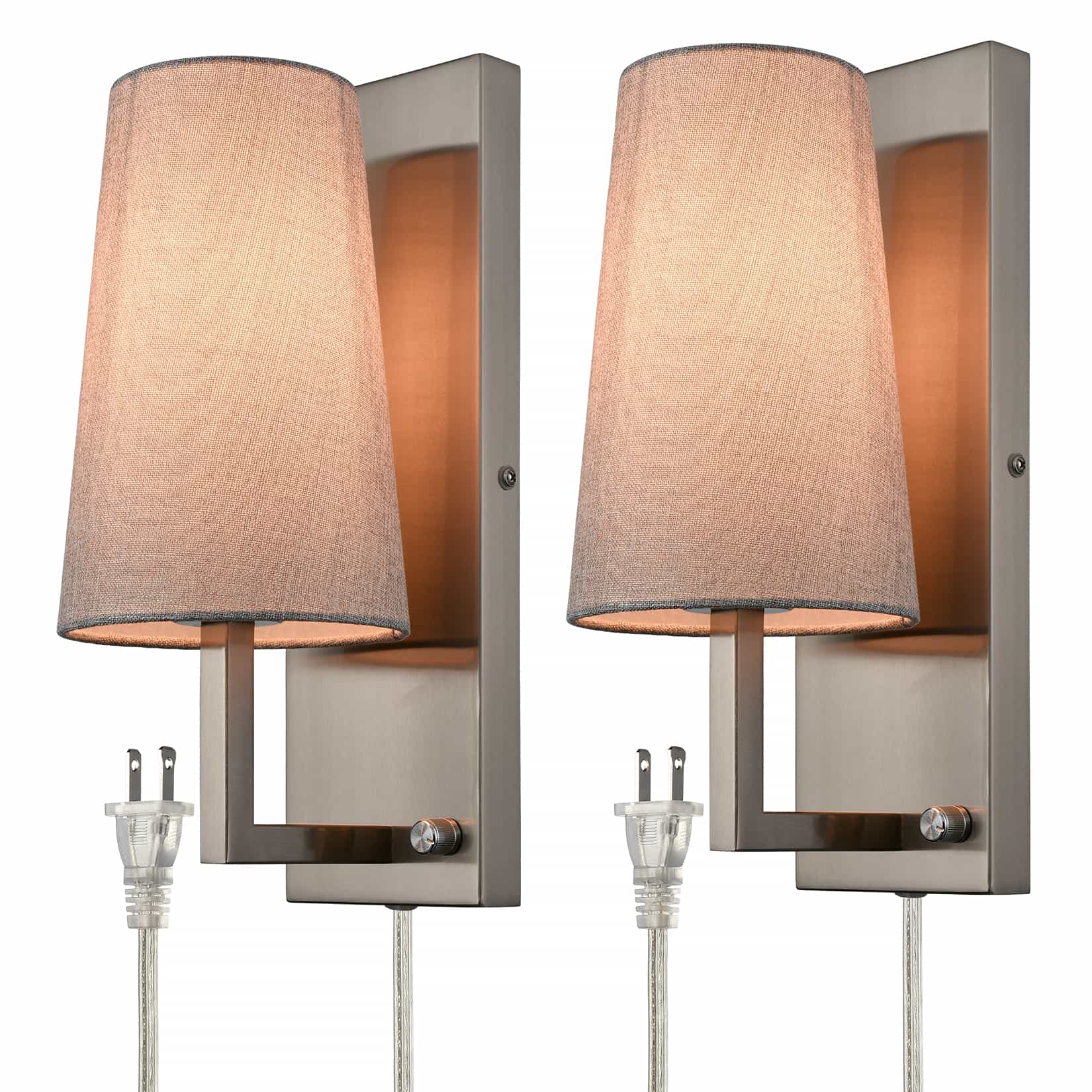 Brushed Nickel Plug in Wall Sconces Modern Dimmable Wall Lamps
