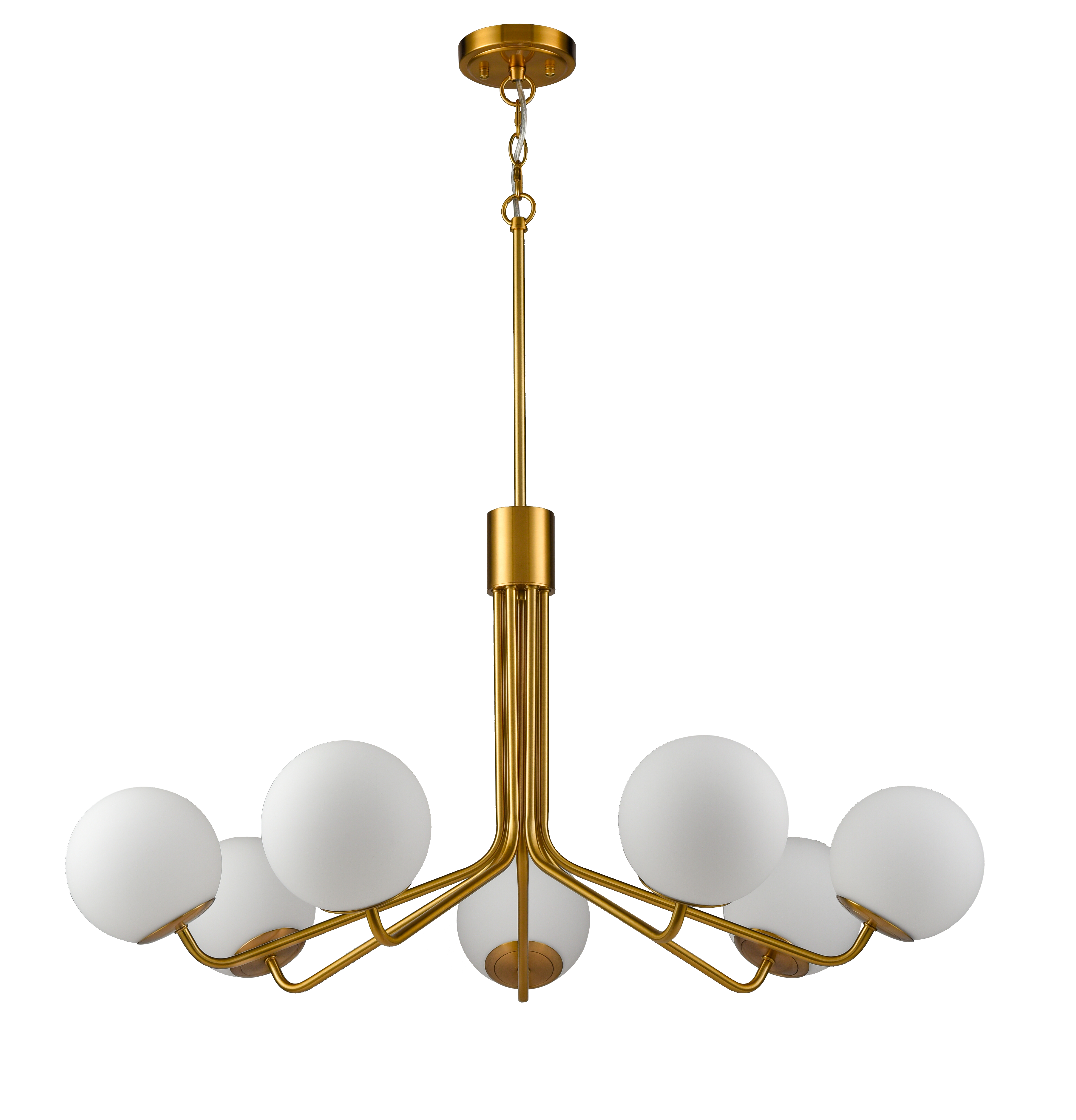 Glass Globe Chandelier Mid Century Pendant Ceiling Light White Ball Lampshade Wrought Iron for Living Dining Room Bedroom 7 Lights