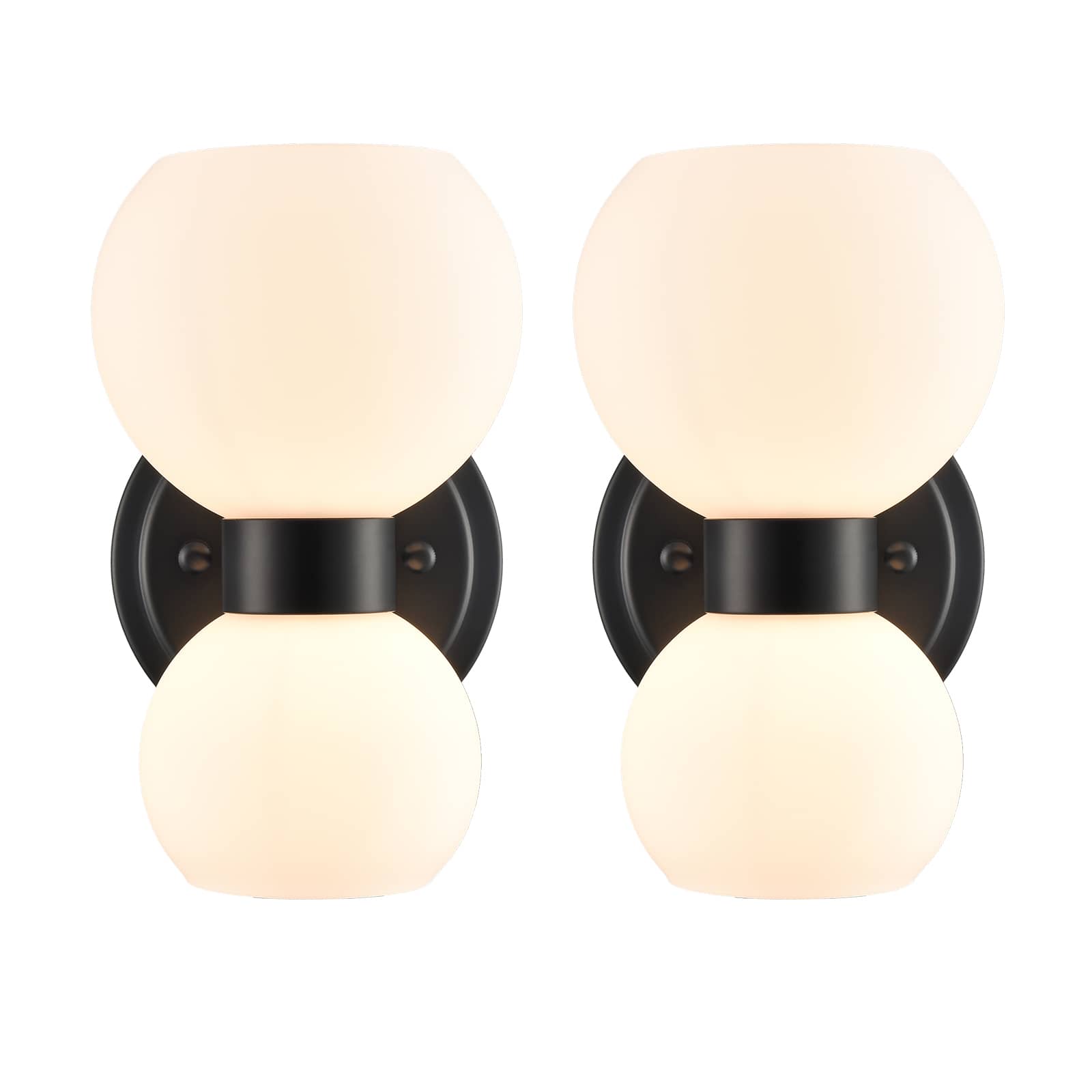 Modern Indudtrial Black Wall Sconce Glass Shade Set of 2