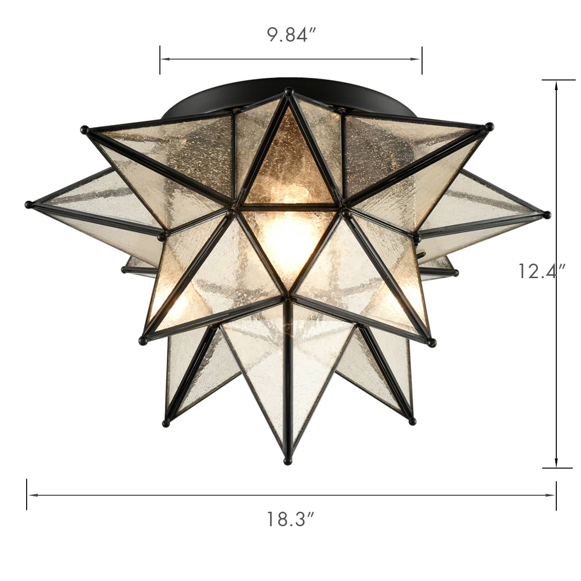 Moravian Star Ceiling Light Fixture Tiffany Flush Mount Ceiling Lamp With Clear Glass Shade