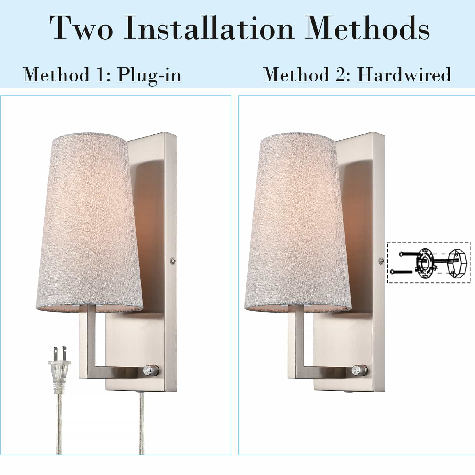 Brushed Nickel Plug in Wall Sconces Modern Dimmable Wall Lamps