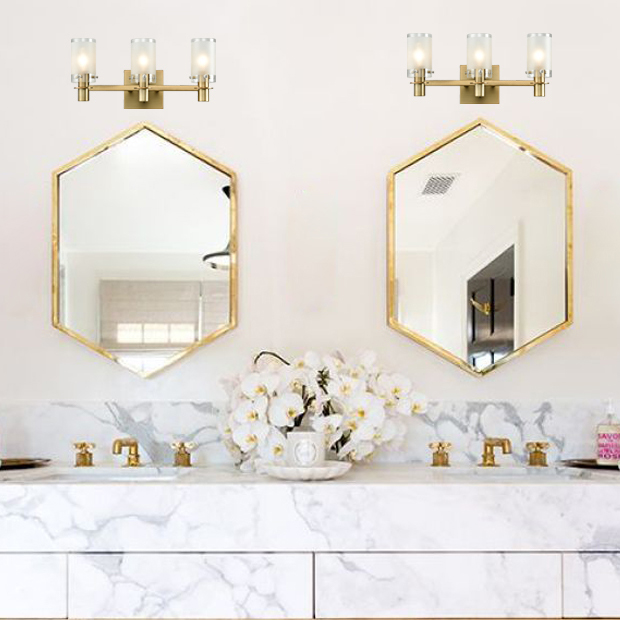 Modern Brass Bathroom Vanity Lighting with Frosted Glass - 3 Light
