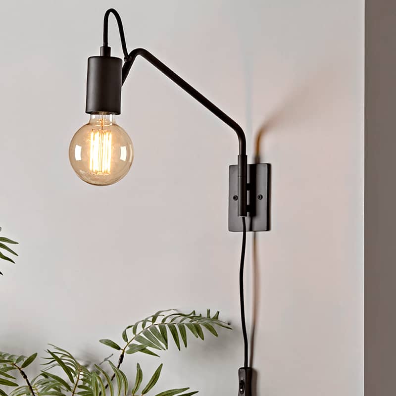 Modern Plug-in Wall Sconce Lighting Set of 2 with Switch, Black