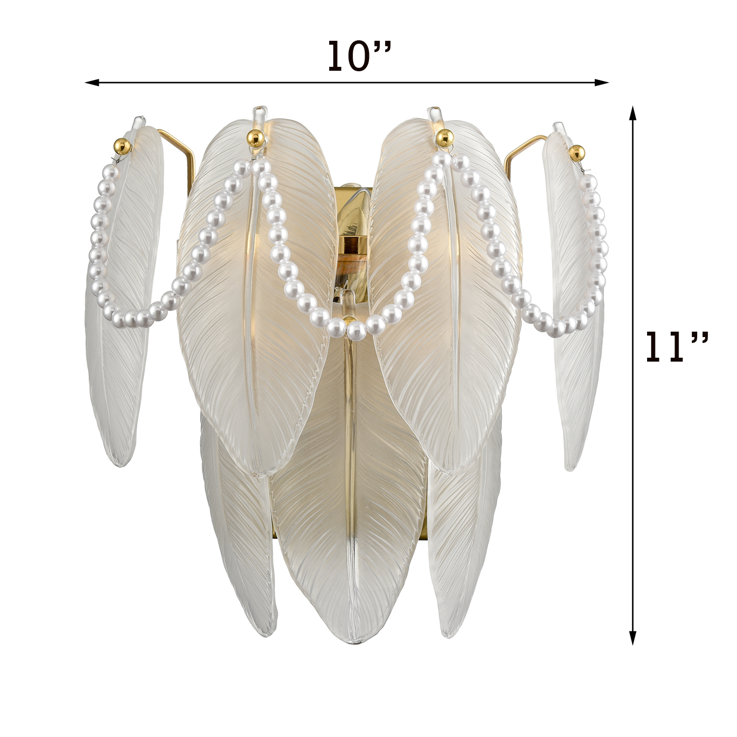 Vintage Wall Light Retro Wall Sconce 2-Light with Leaf Shape Frosted Glass and White Beads