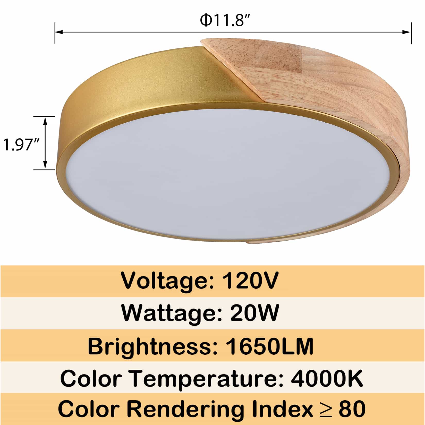 Simple Gold and Wood LED Flush Mount Ceiling Light