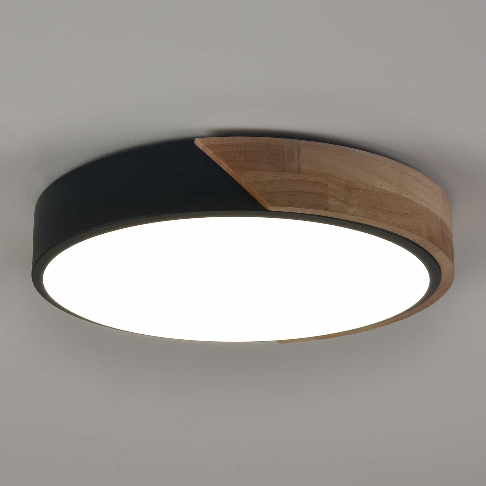 Modern Black and Wood LED Flush Mount Ceiling Light