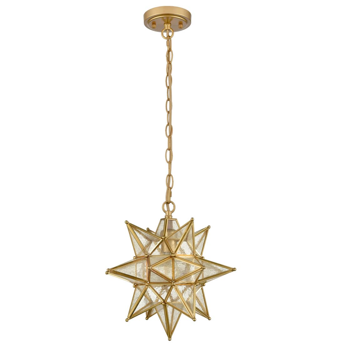 	Moravian Star Pendant Chandelier Seeded Glass Gold Light 13 Inches