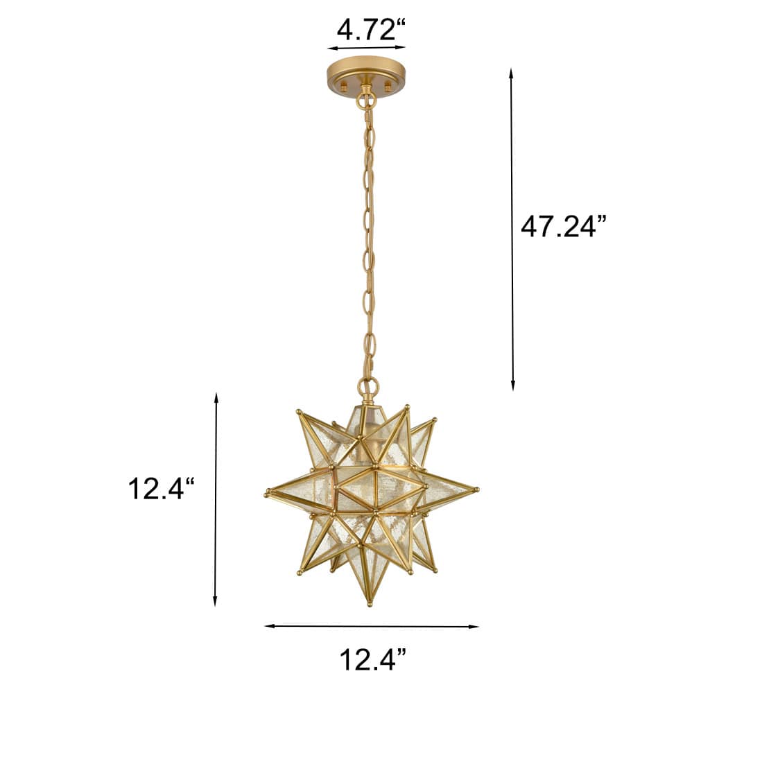 	Moravian Star Pendant Chandelier Seeded Glass Gold Light 13 Inches