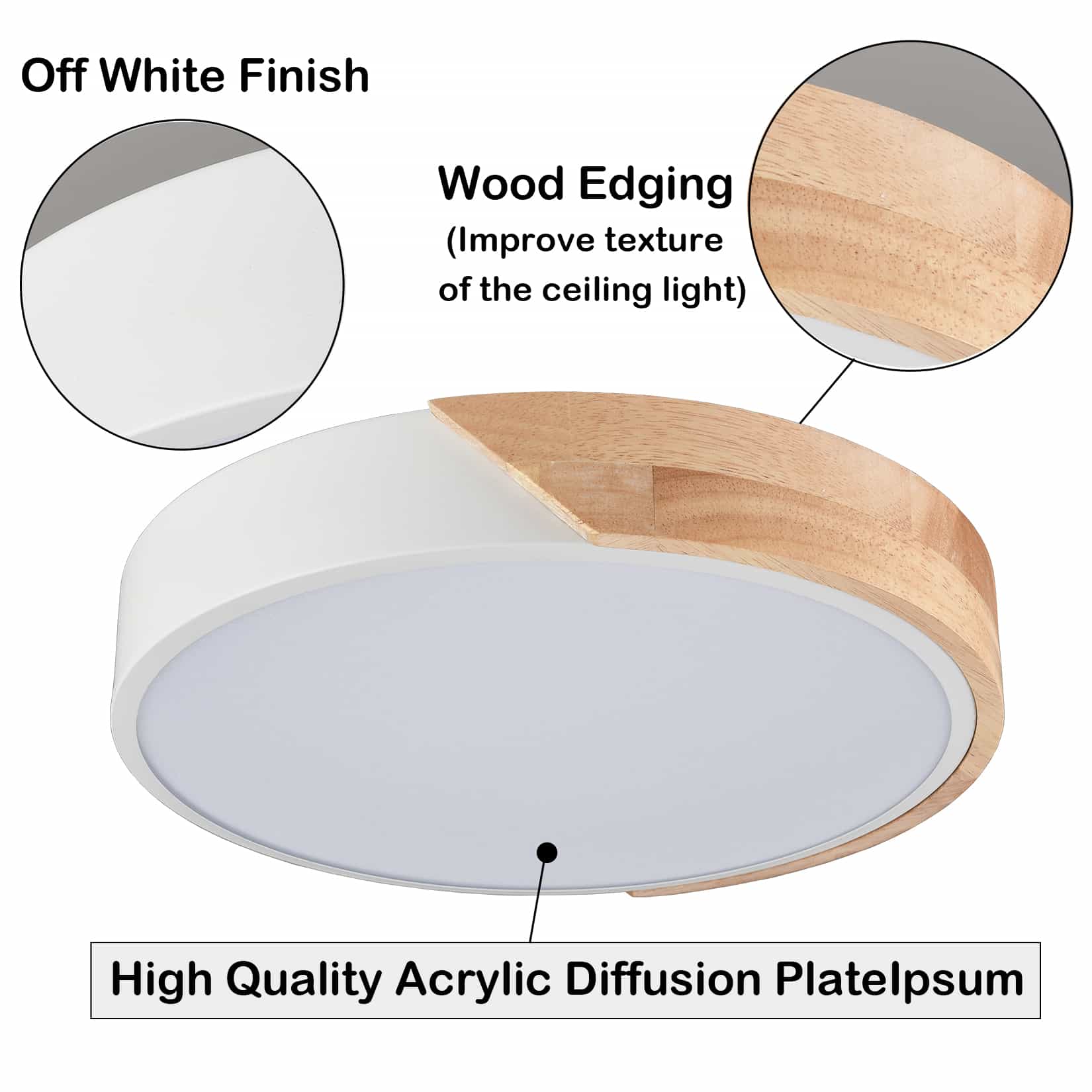 Minimalist White and Wood LED Flush Mount Ceiling Light
