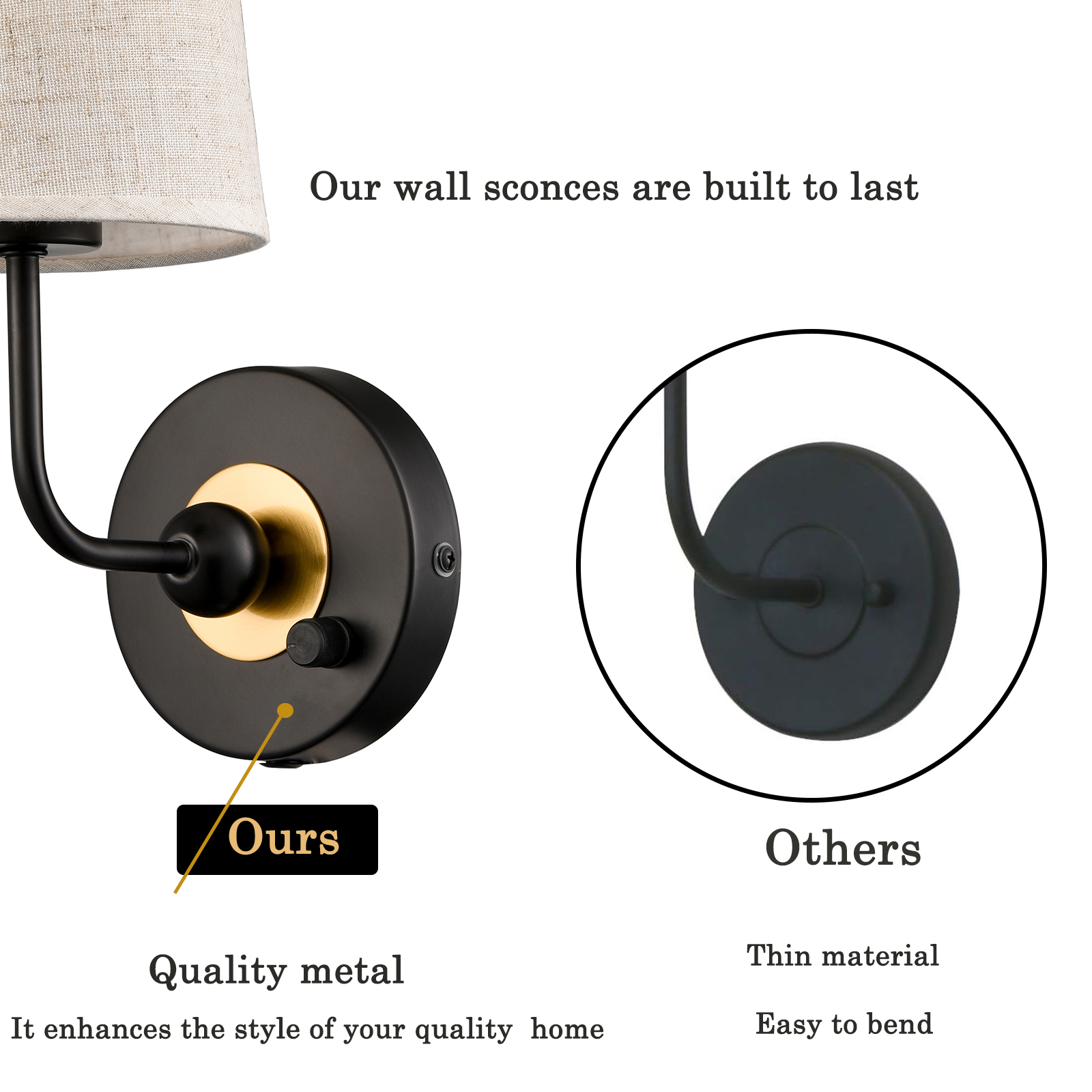Black Plug In Wall Sconce Brass Wall Lamp Set Of Two