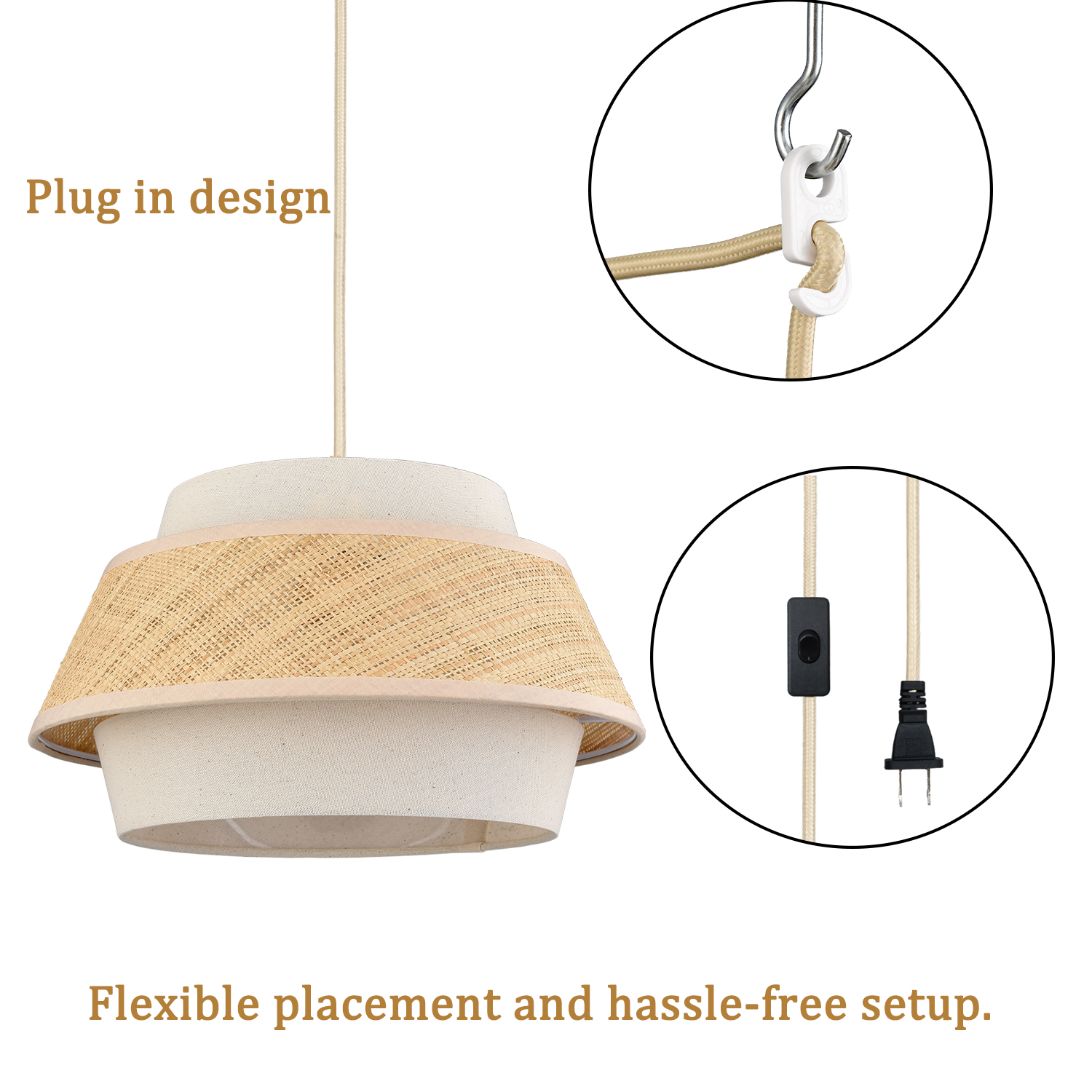 Drum Plug in Hanging Light Fixture Boho Pendant Light