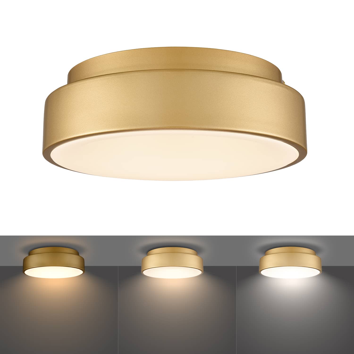  Dimmable 12 Inch LED Flush Mount Ceiling Light Brass