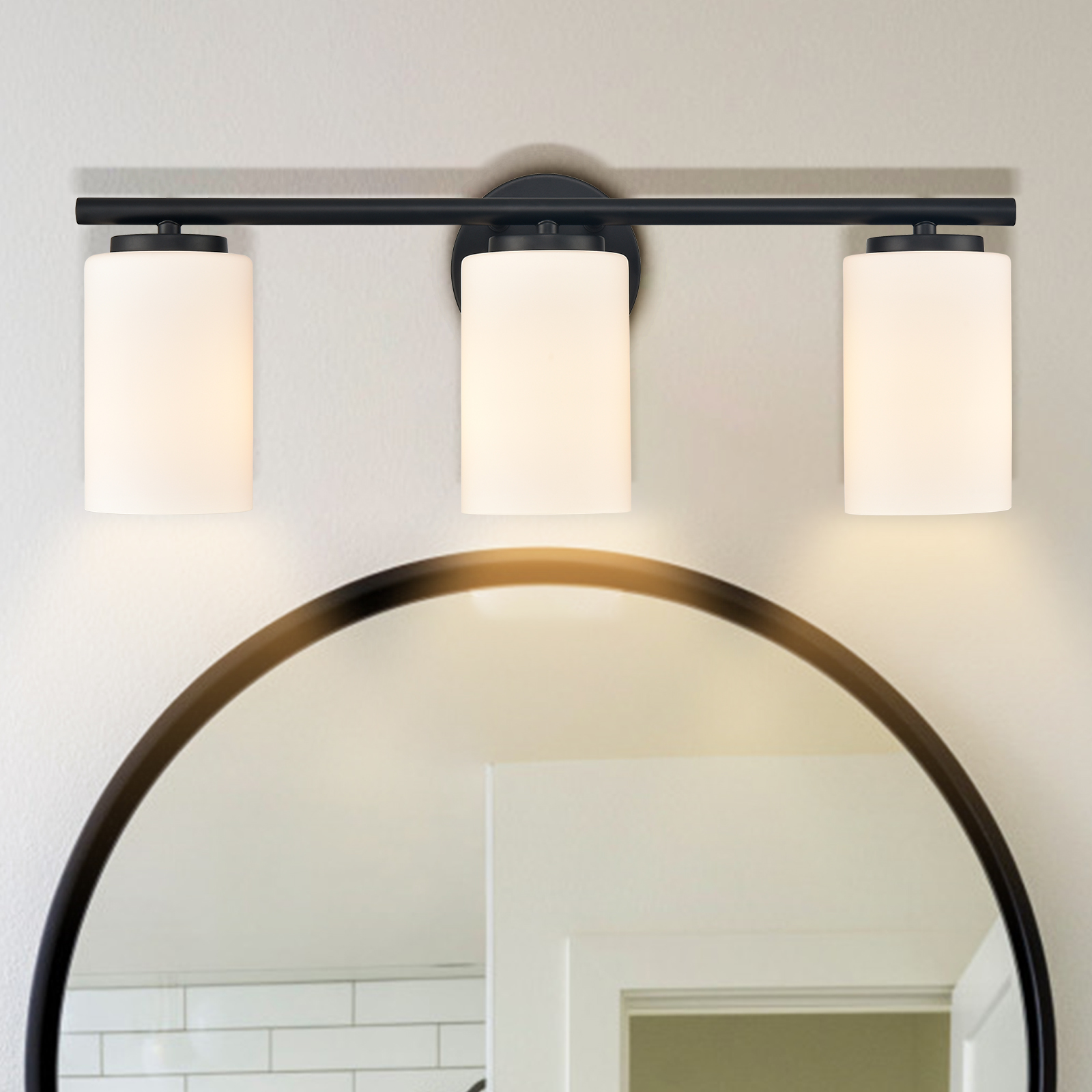 Modern 3-Light Gold Bathroom Vanity Lights with milky white glass