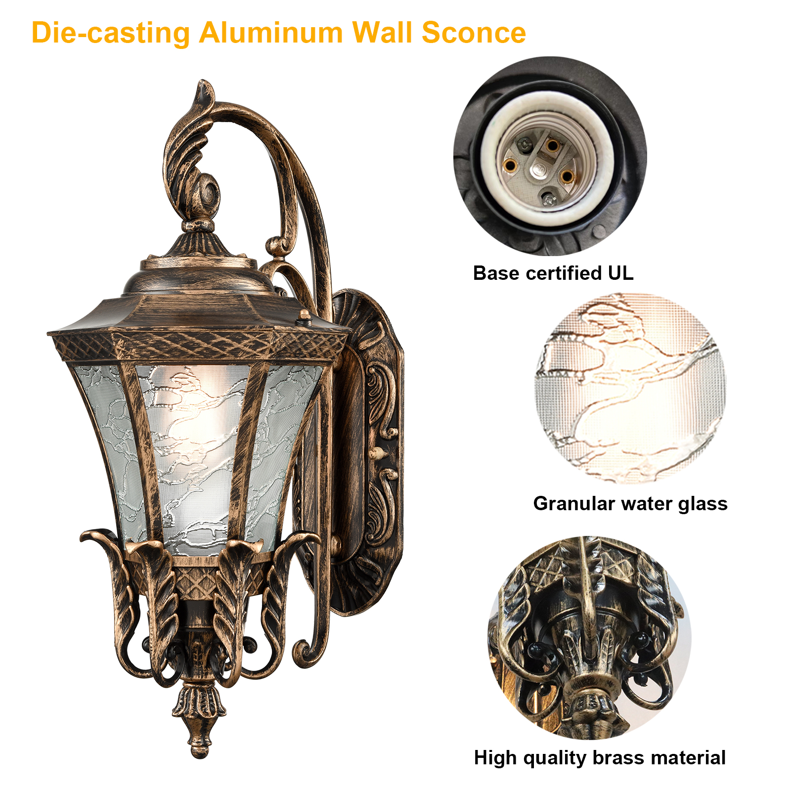 Black and Gold Sconces Wall Lighting 20.87" H Exterior Wall Light Fixture Waterproof Aluminium with Glass Outdoor Lanterns