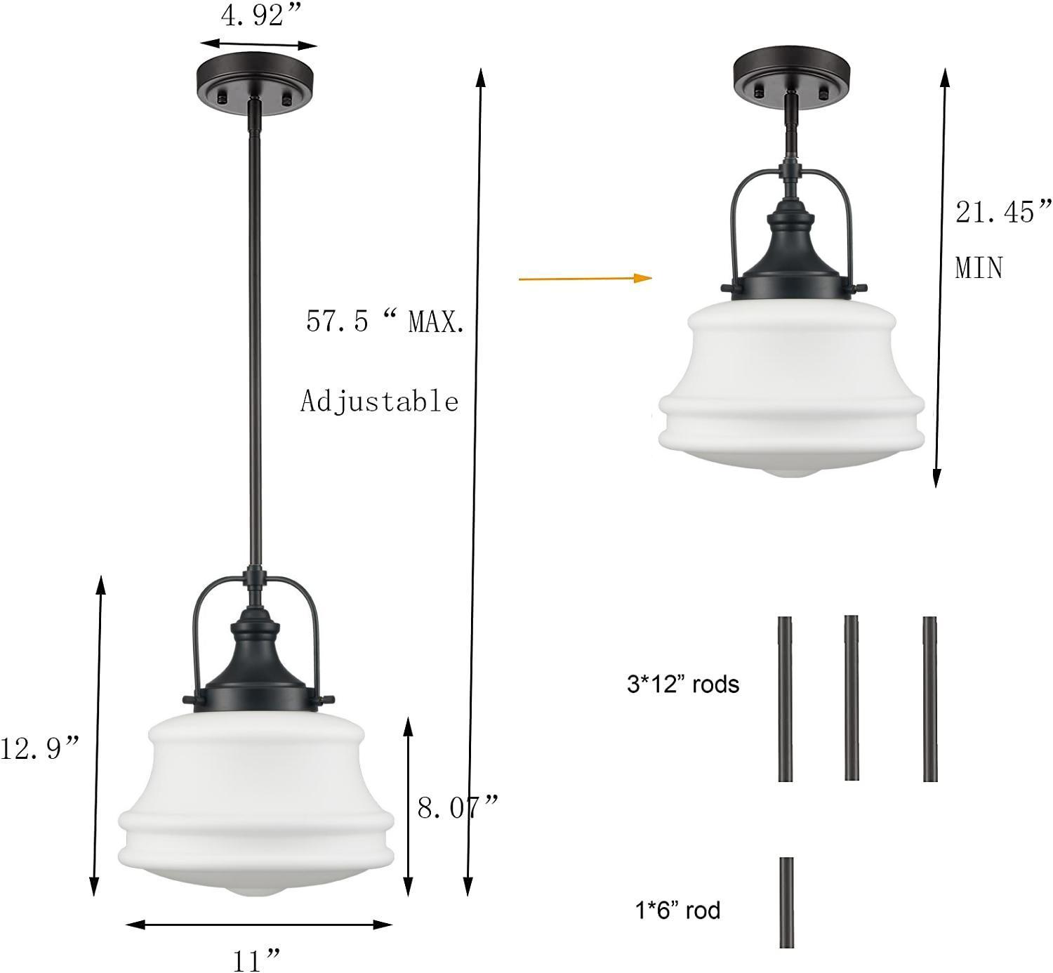 Industrial Pendant Light Fixtures Black Schoolhouse Hanging Adjustable Light for Kitchen Island