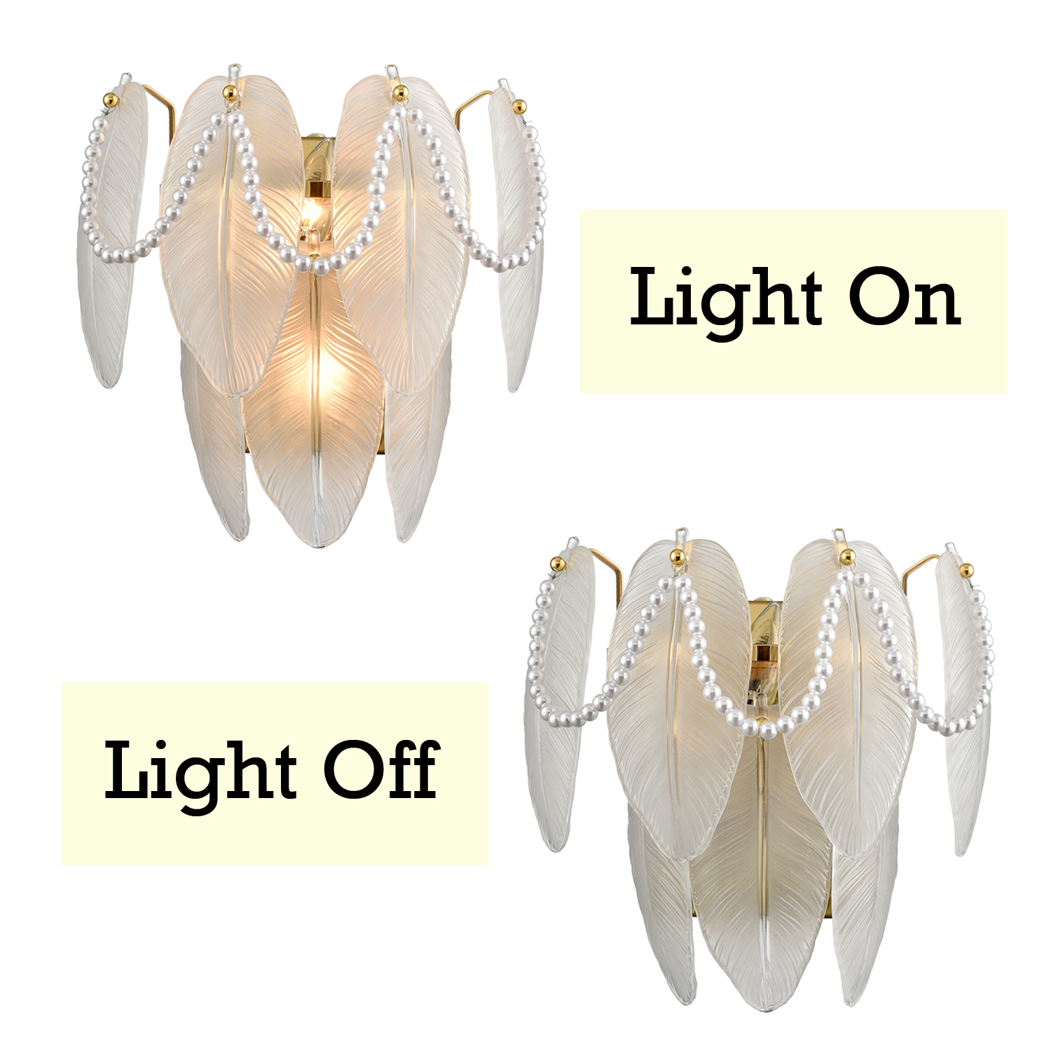 Vintage Wall Light Retro Wall Sconce 2-Light with Leaf Shape Frosted Glass and White Beads