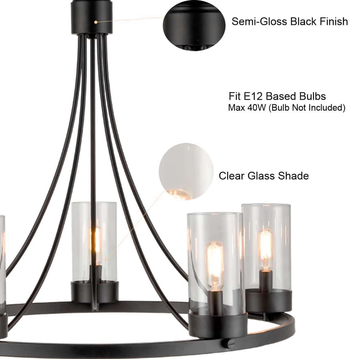 5-Light Industrial Chandelier Vintage Black Pendant Light