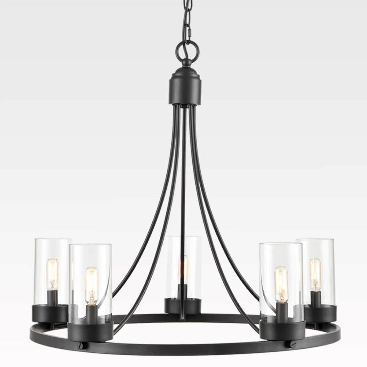 5-Light Industrial Chandelier Vintage Black Pendant Light