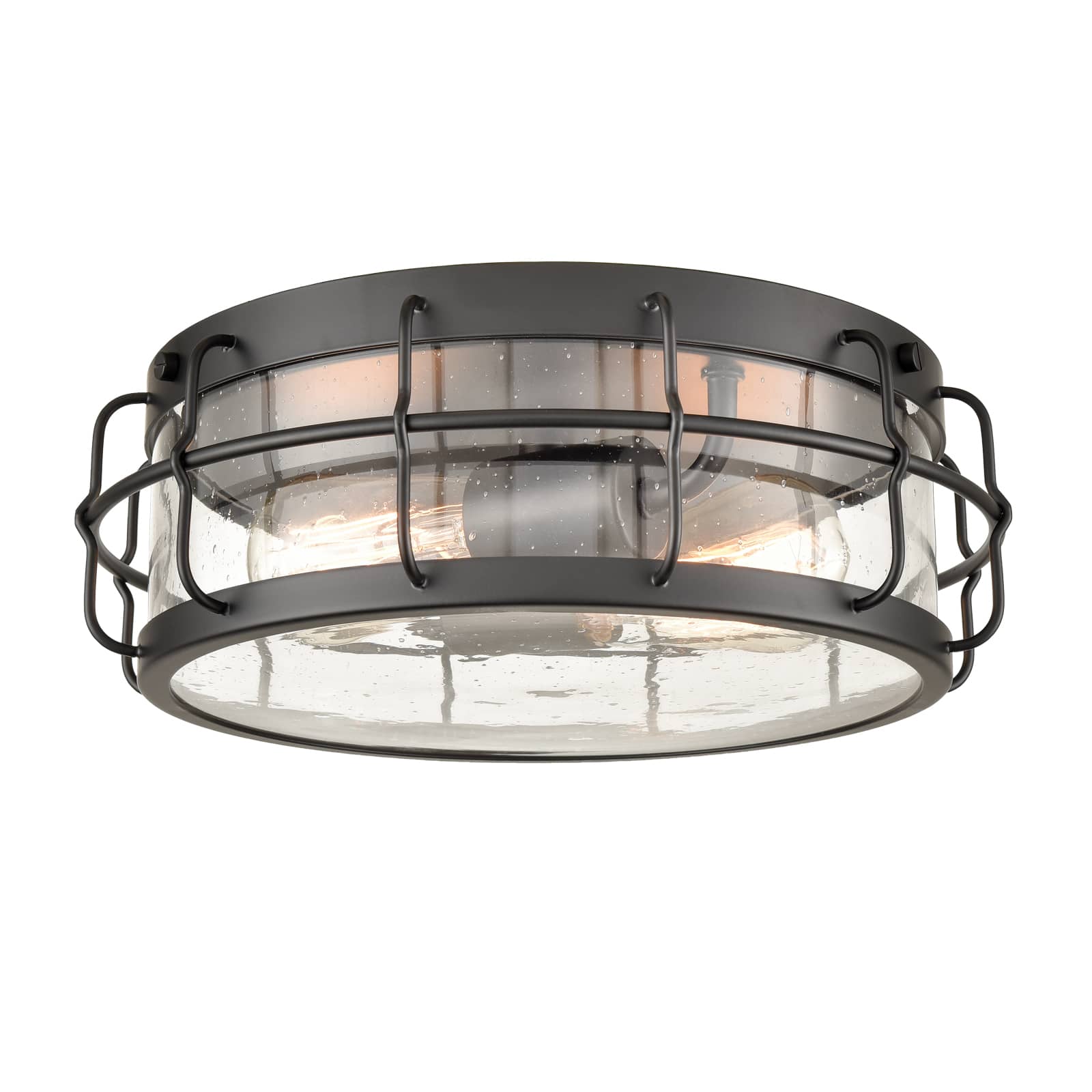Black Round Ceiling Light Flush Mount with Clear Seedy Glass Shade