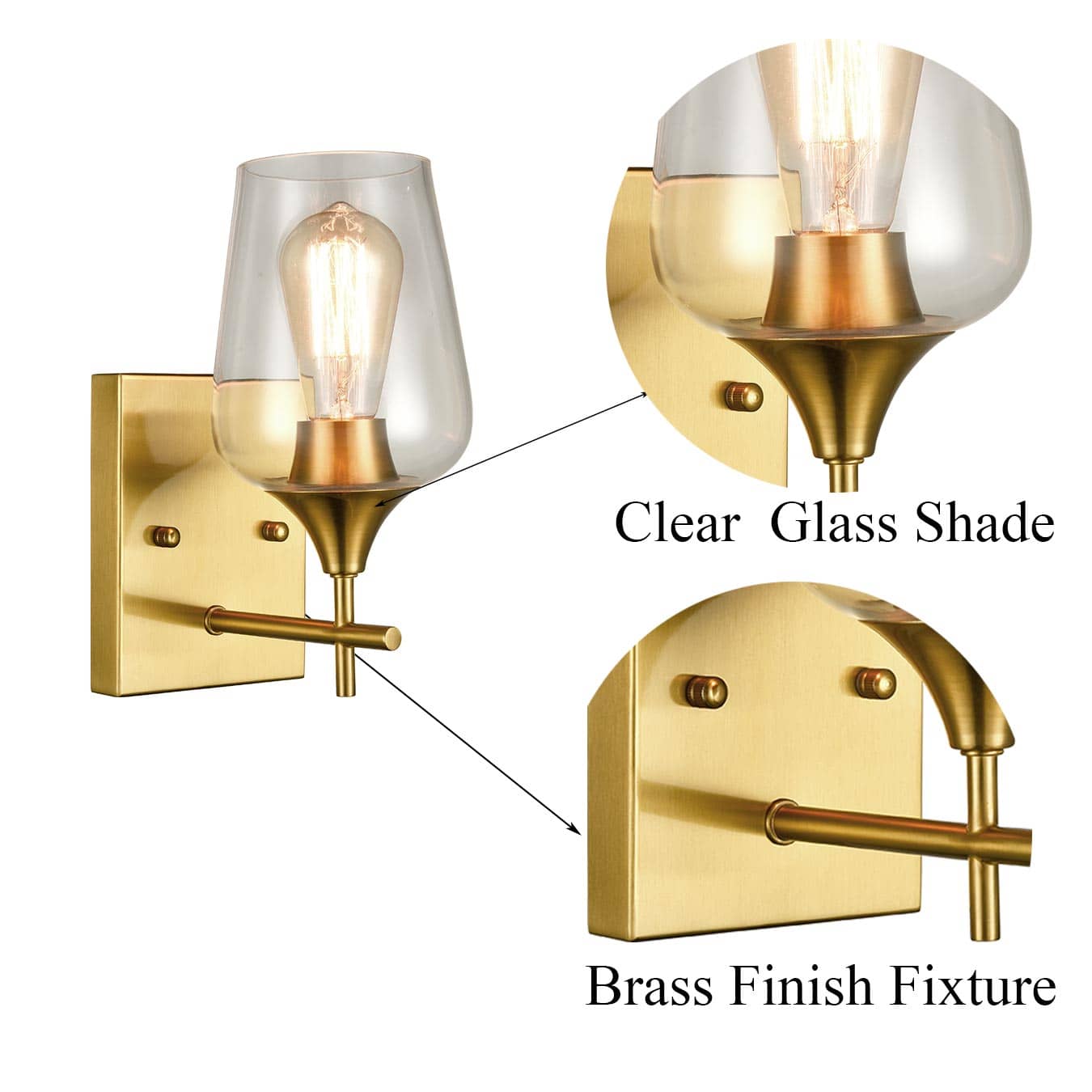 Clear Glass Bathroom Vanity Wall Sconce - Pack of 2