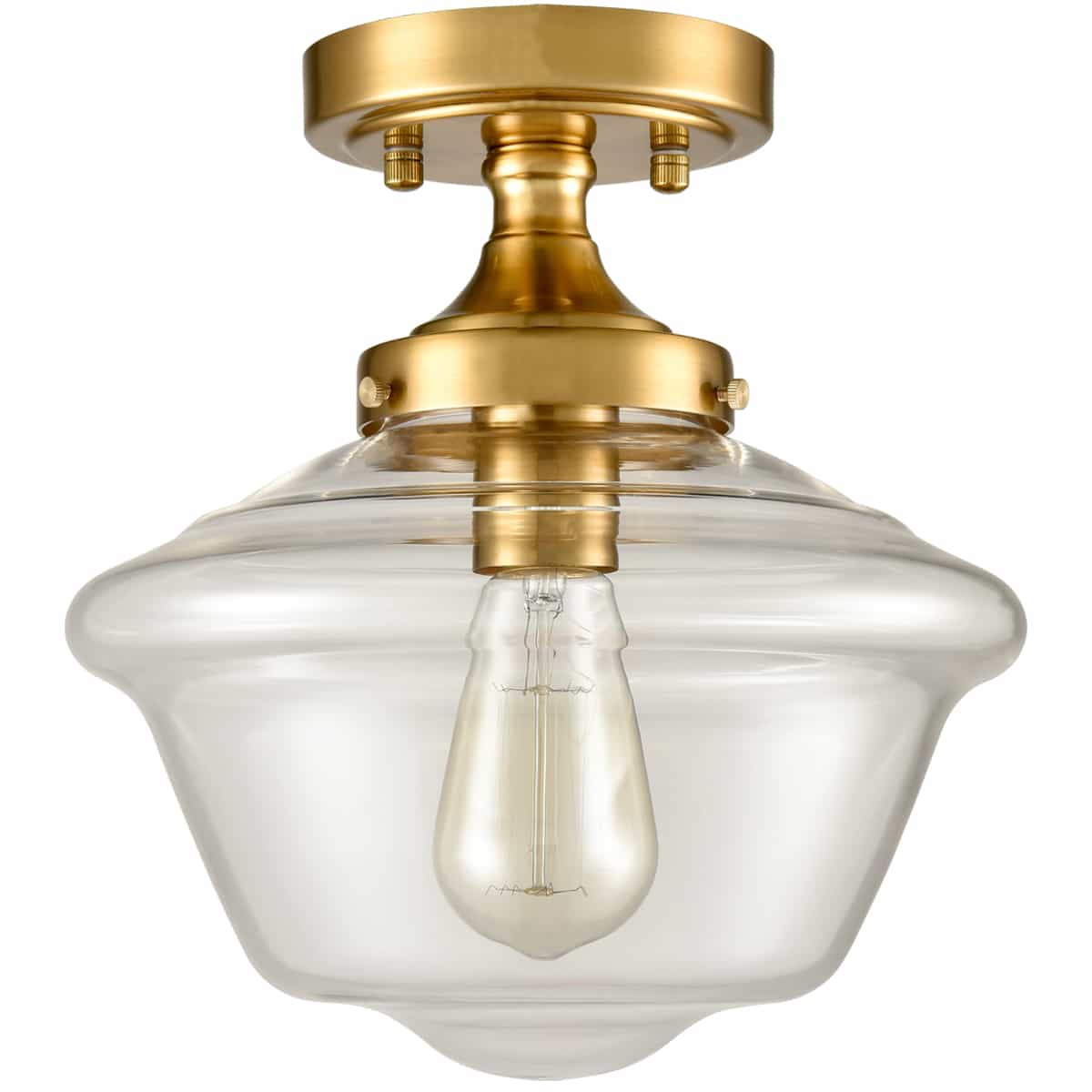 Brass Glass Ceiling Light Semi Flush Mount Clear Glass 1-Light Shade
