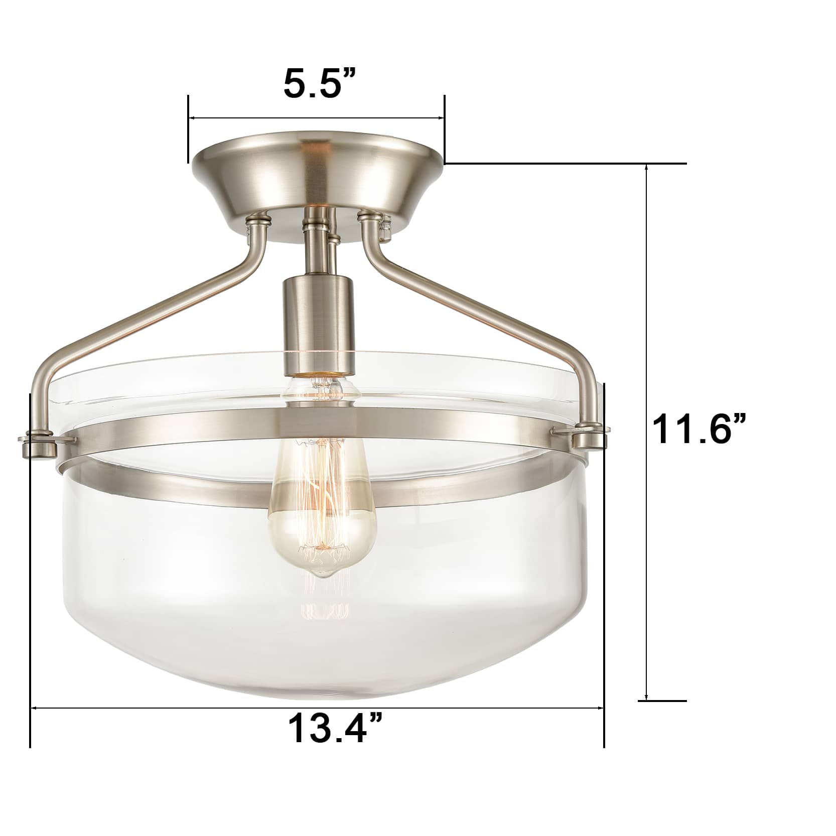 Brushed Nickel Semi-flush Mount Ceiling Light Glass Dome Shade