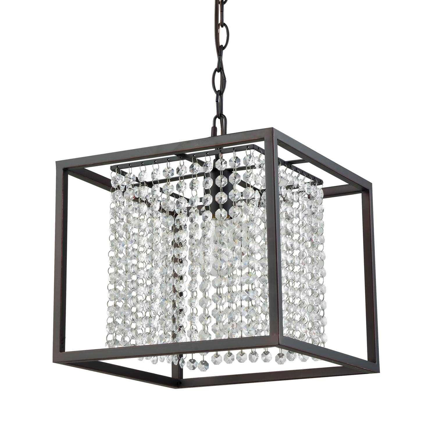 Crystal Pendant Chandelier for Dining Room with Black Metal Cube