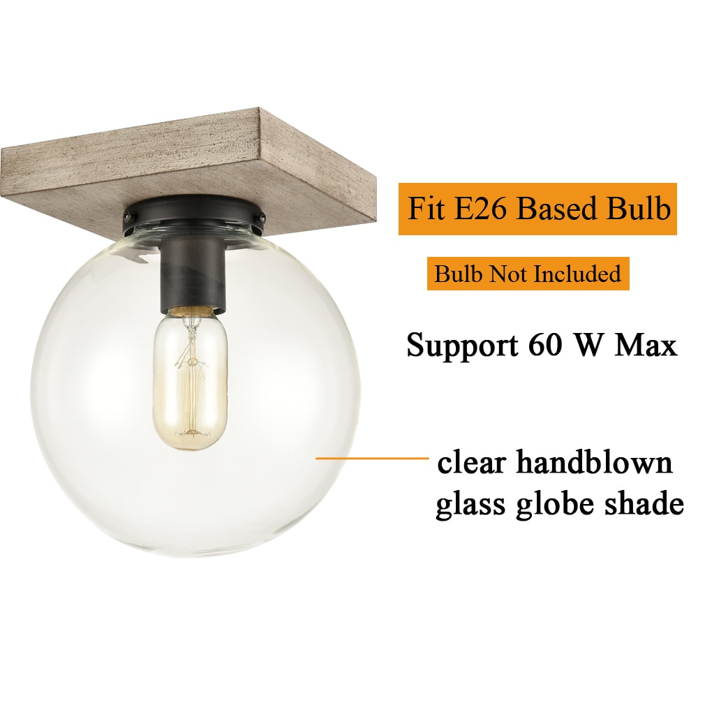 Distressed Wooden Ceiling Light Clear Glass Globe Fixture