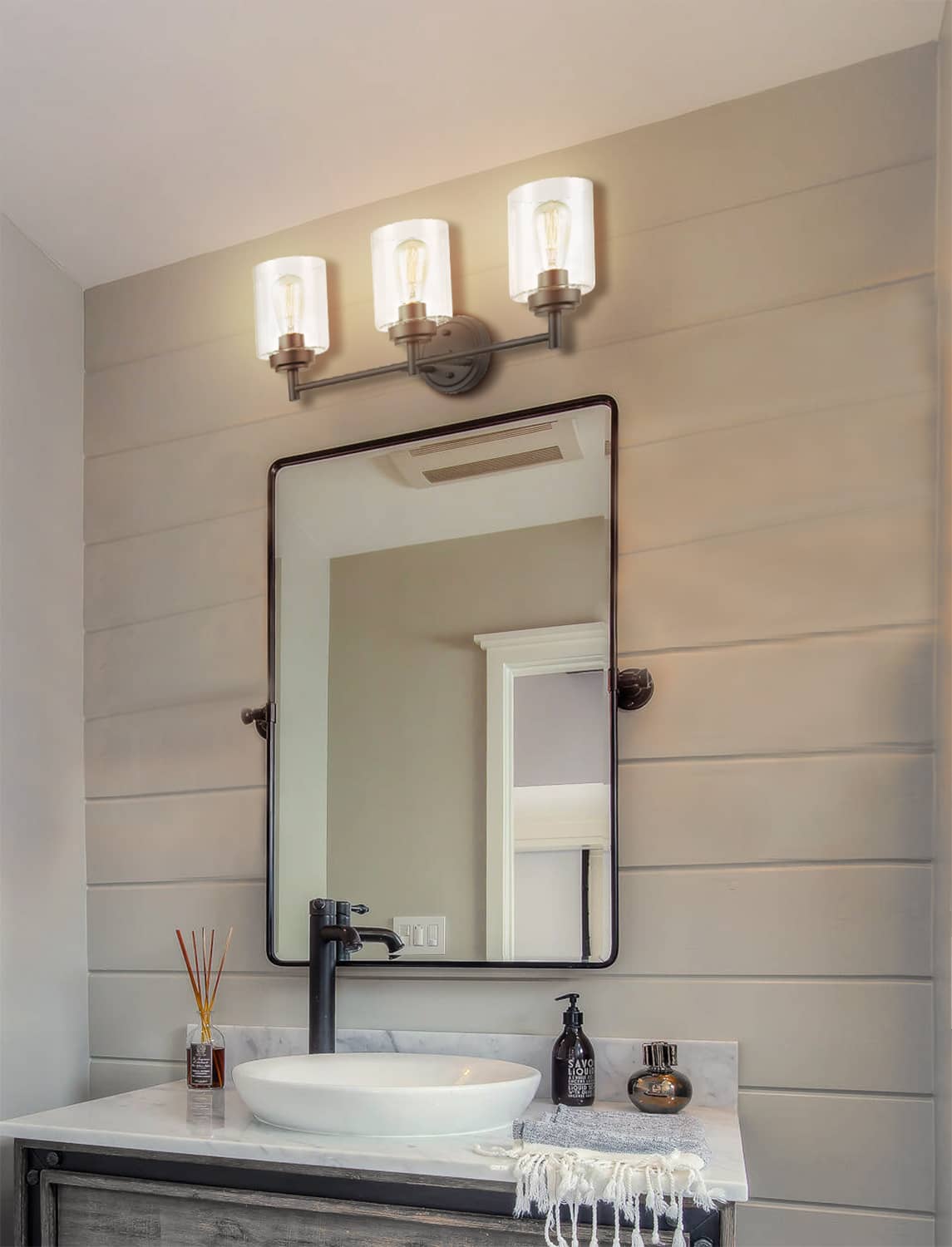 Industrial 3-Light Bathroom Vanity Light Black Wall Sconces