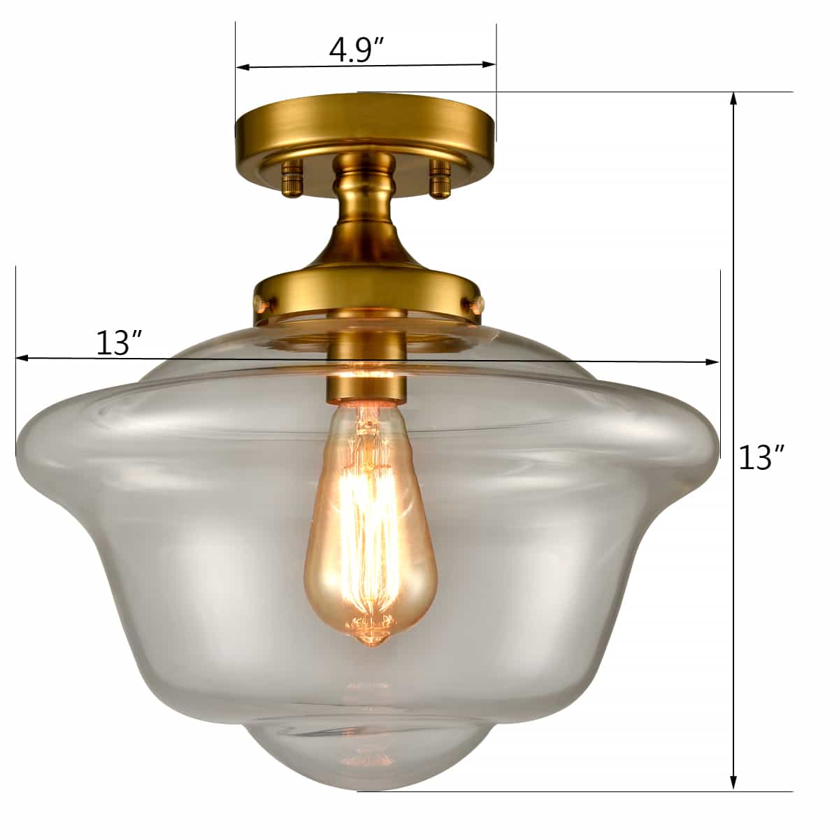 Modern Brass Glass Ceiling Light 1-Light Semi Flush Mount