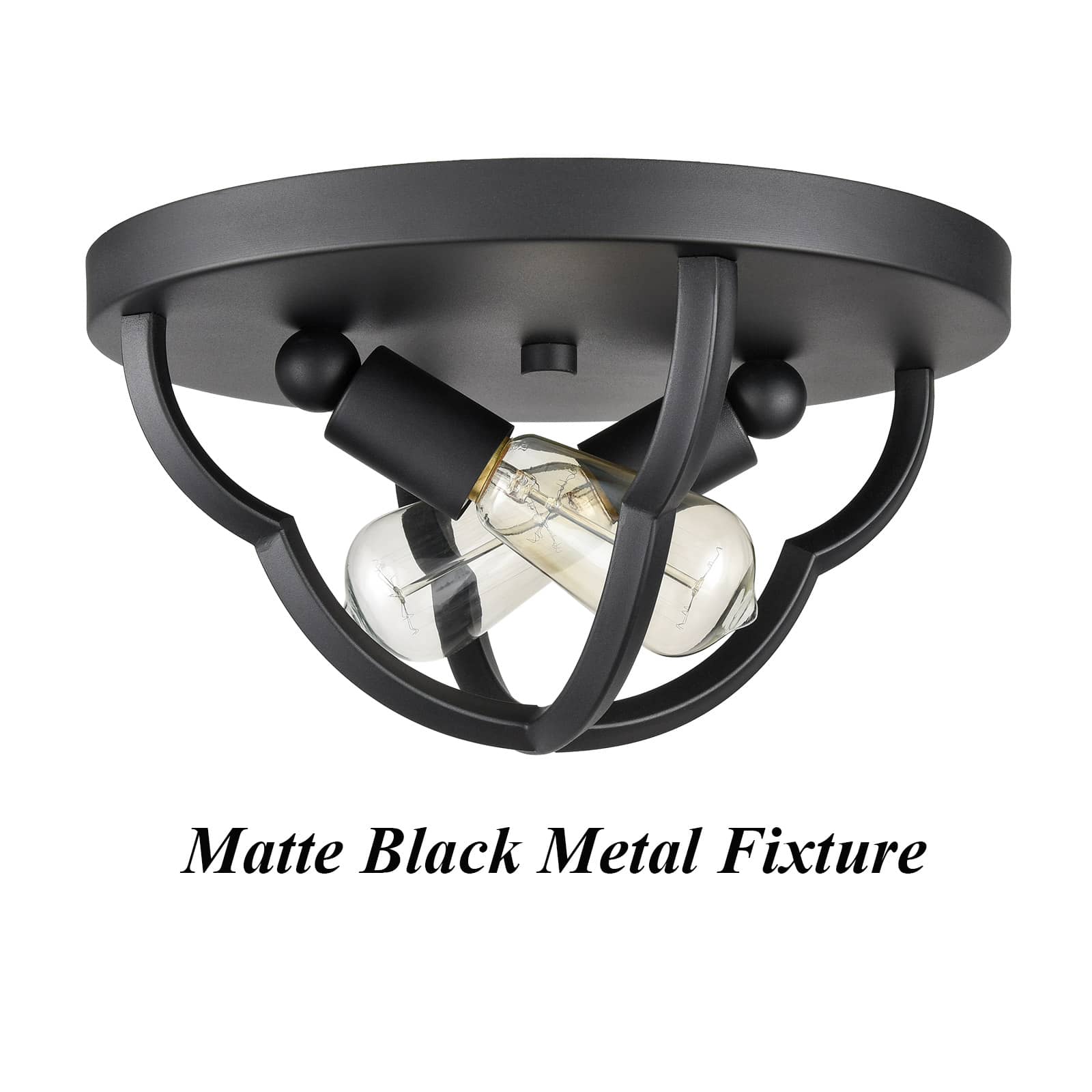Industrial Matte Black Flush Mount Ceiling Light 2 Lights
