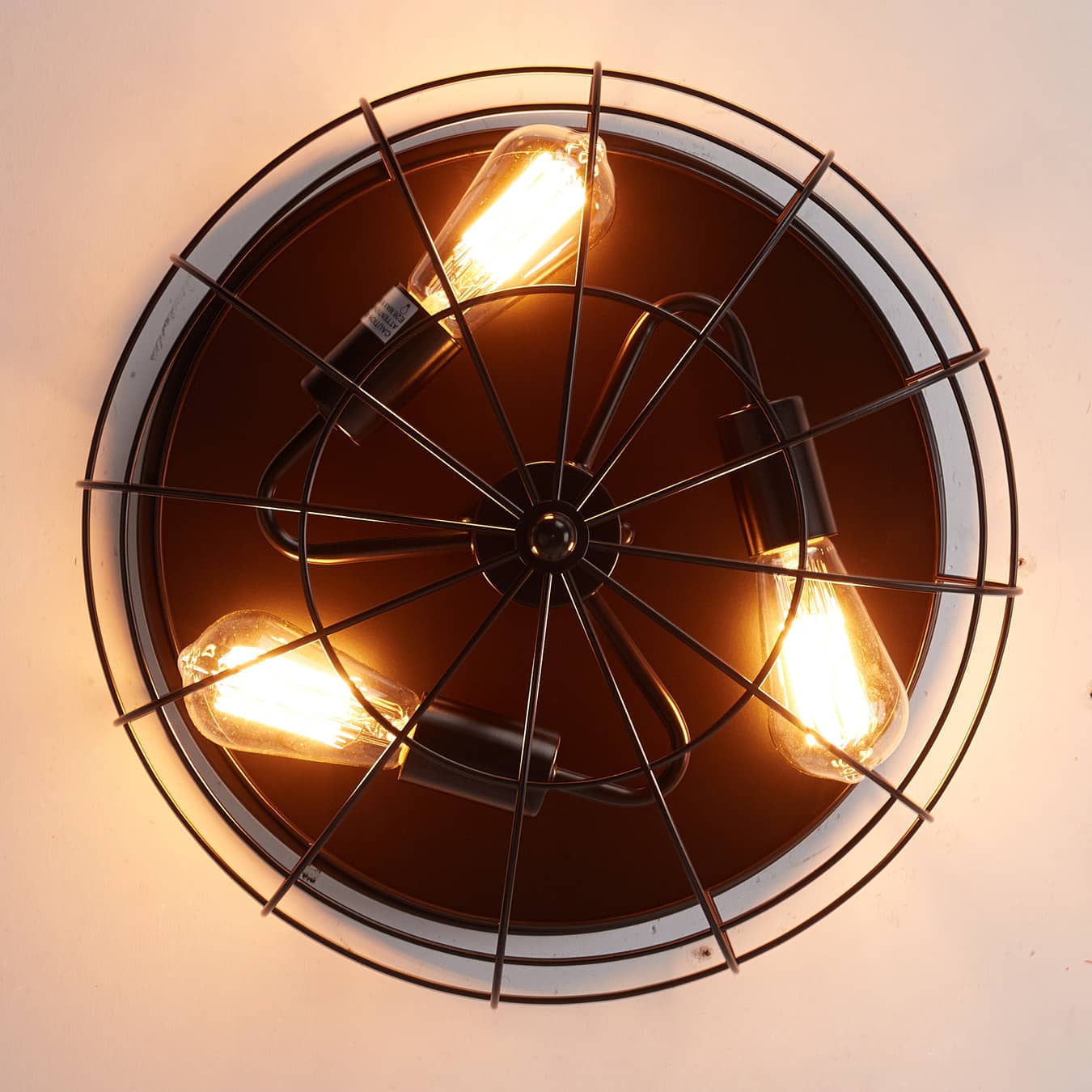 Industrial Metal Cage Flush Mount Ceiling Light Round Shape