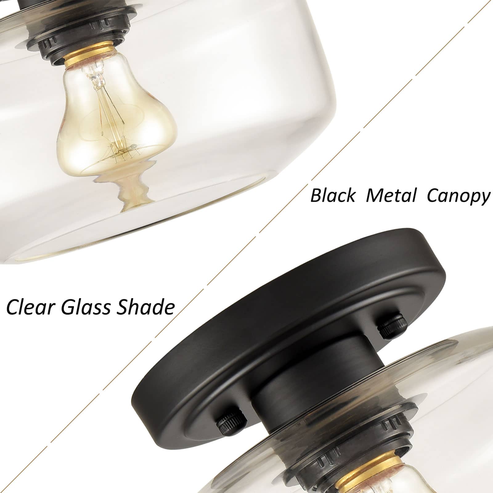 Industrial Semi Flush Ceiling Light Glass Drum Shade, Black
