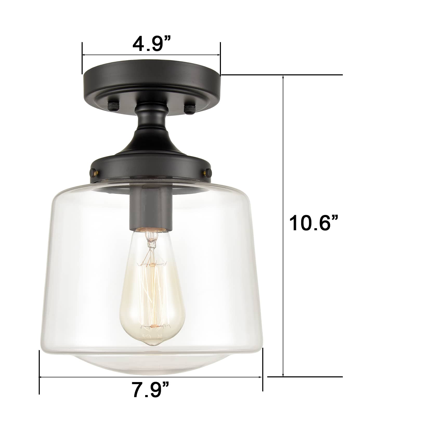 Industrial Semi Flush Mount Ceiling Light Clear Glass Shade