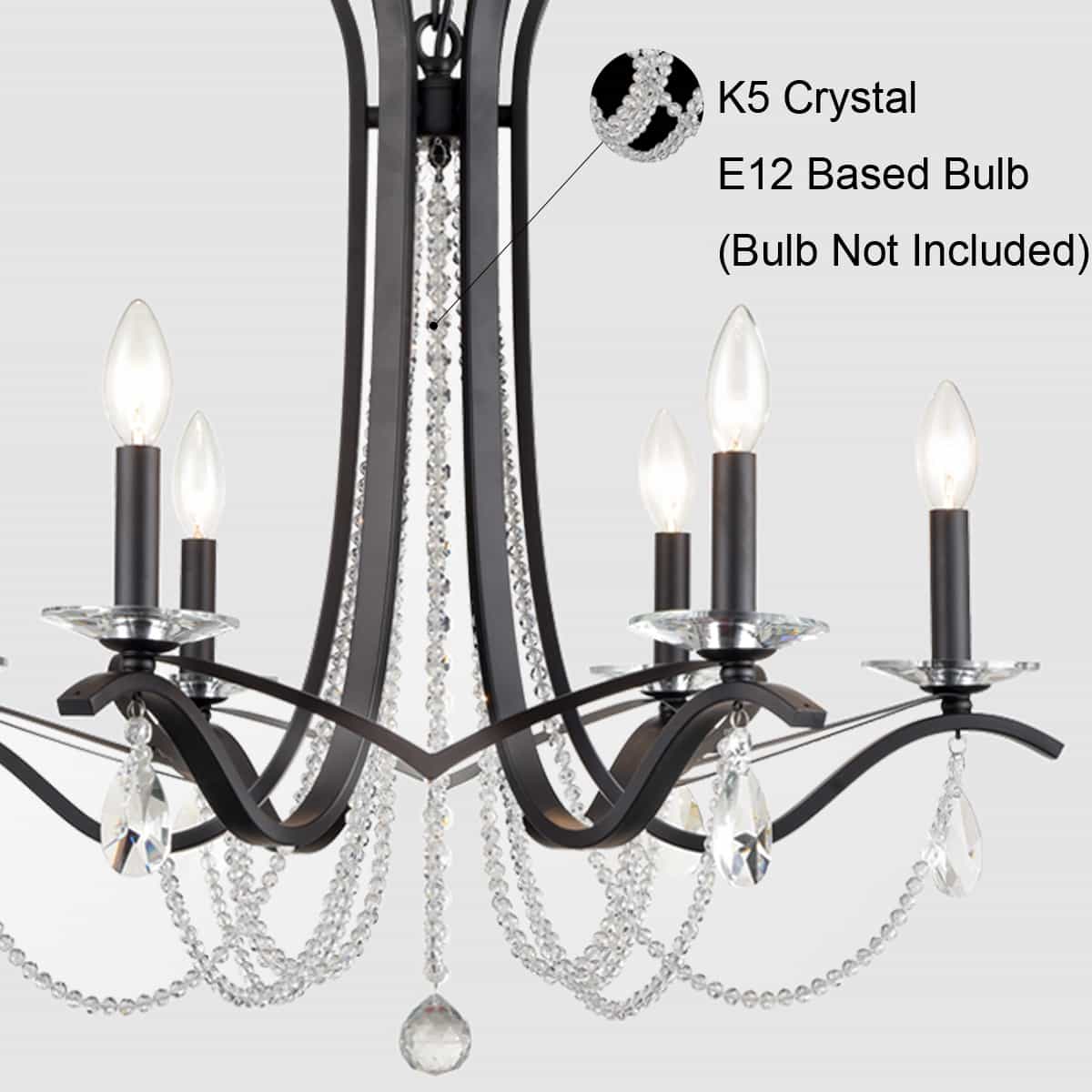 K5 6-Light Crystal Chandelier Lighting Raindrop Black Pendant Light